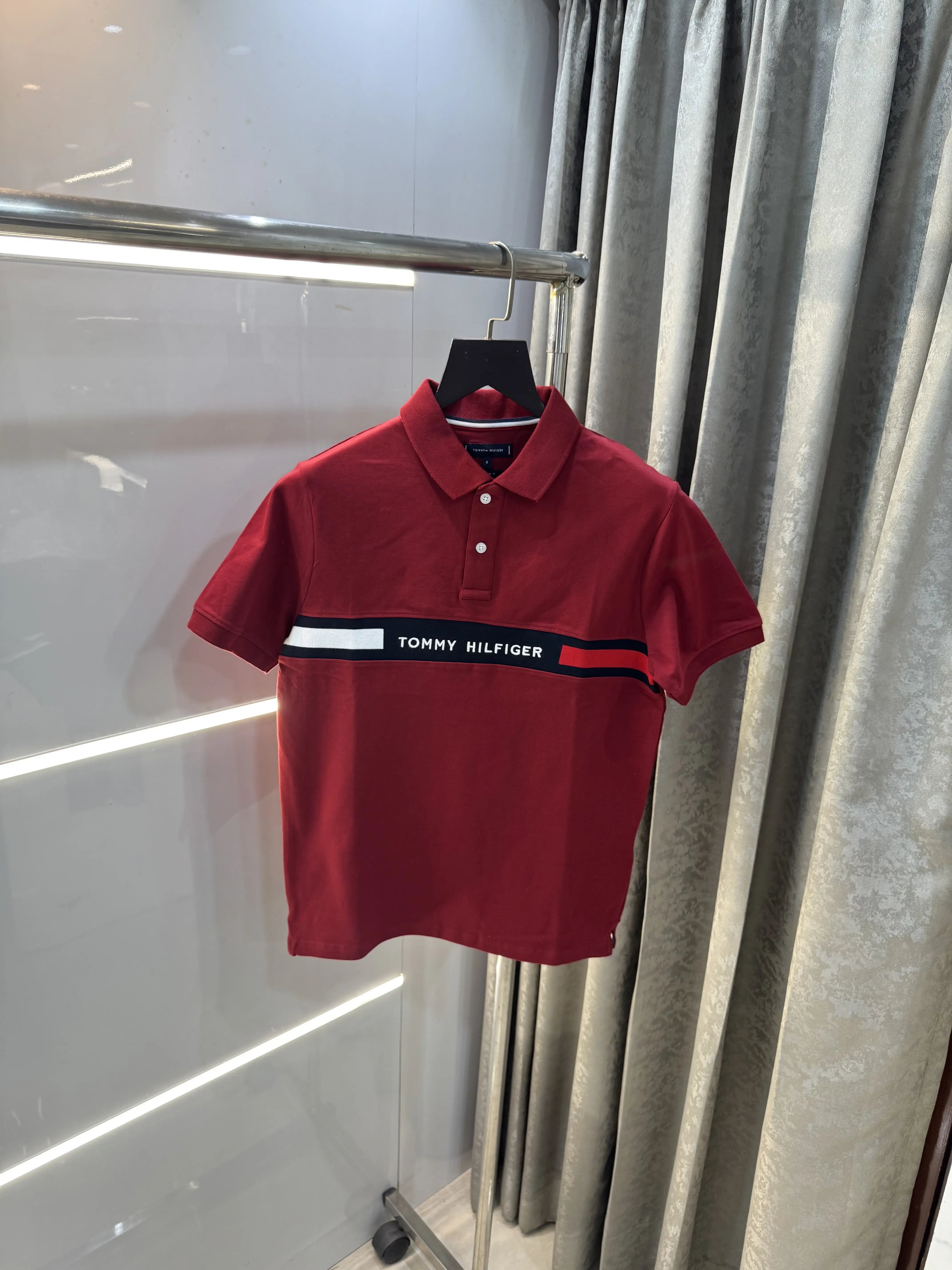 Tommy  Hilfiger Maroon Logo Work Premium Polo T-Shirt