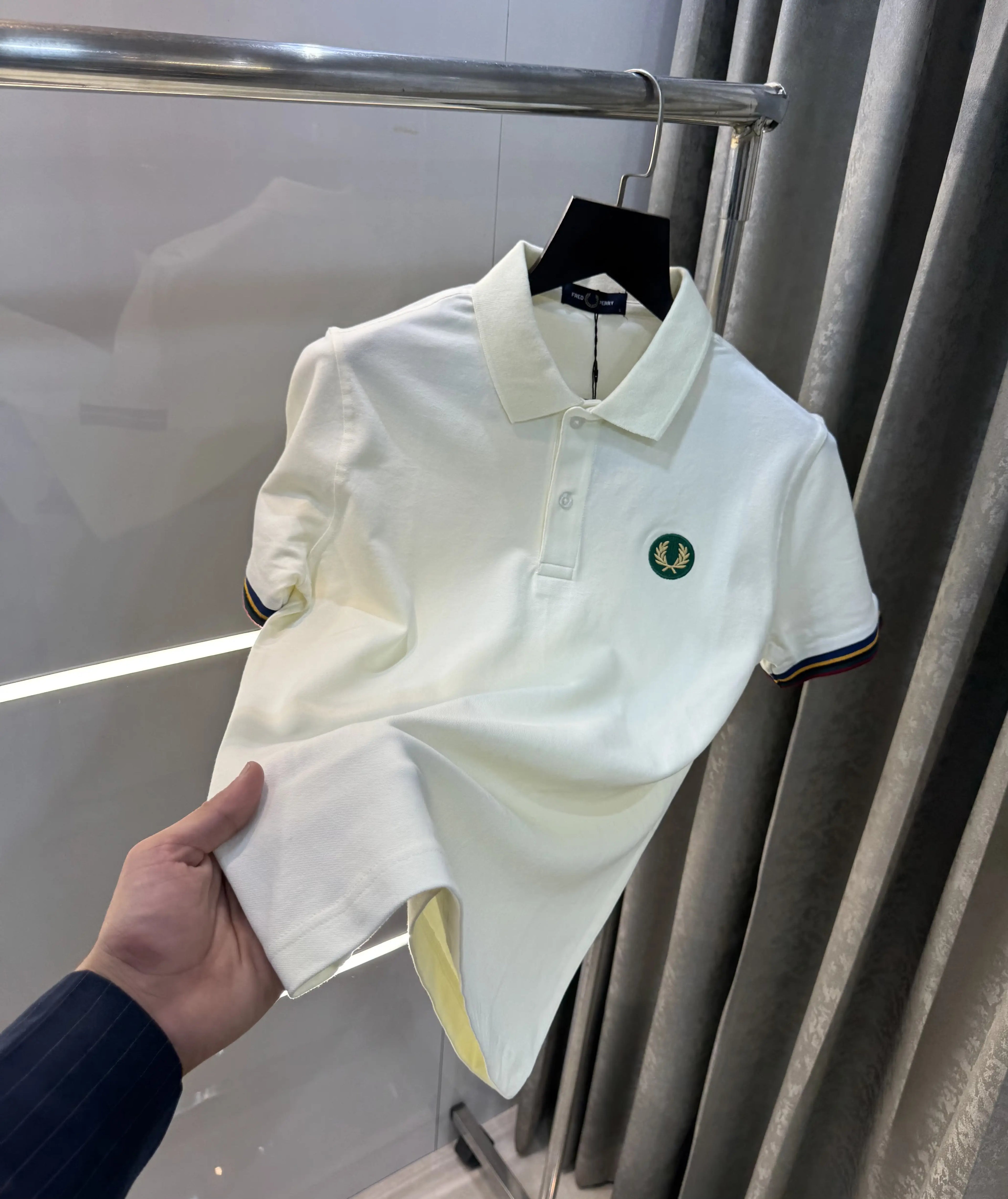 Fredperry Cream Embroidery Logo Premium Polo T-Shirt
