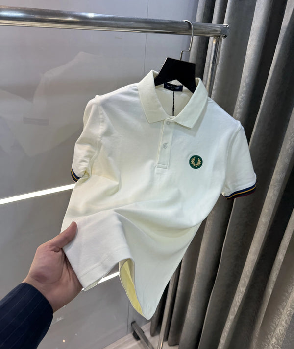 Fredperry Cream Embroidery Logo Premium Polo T-Shirt