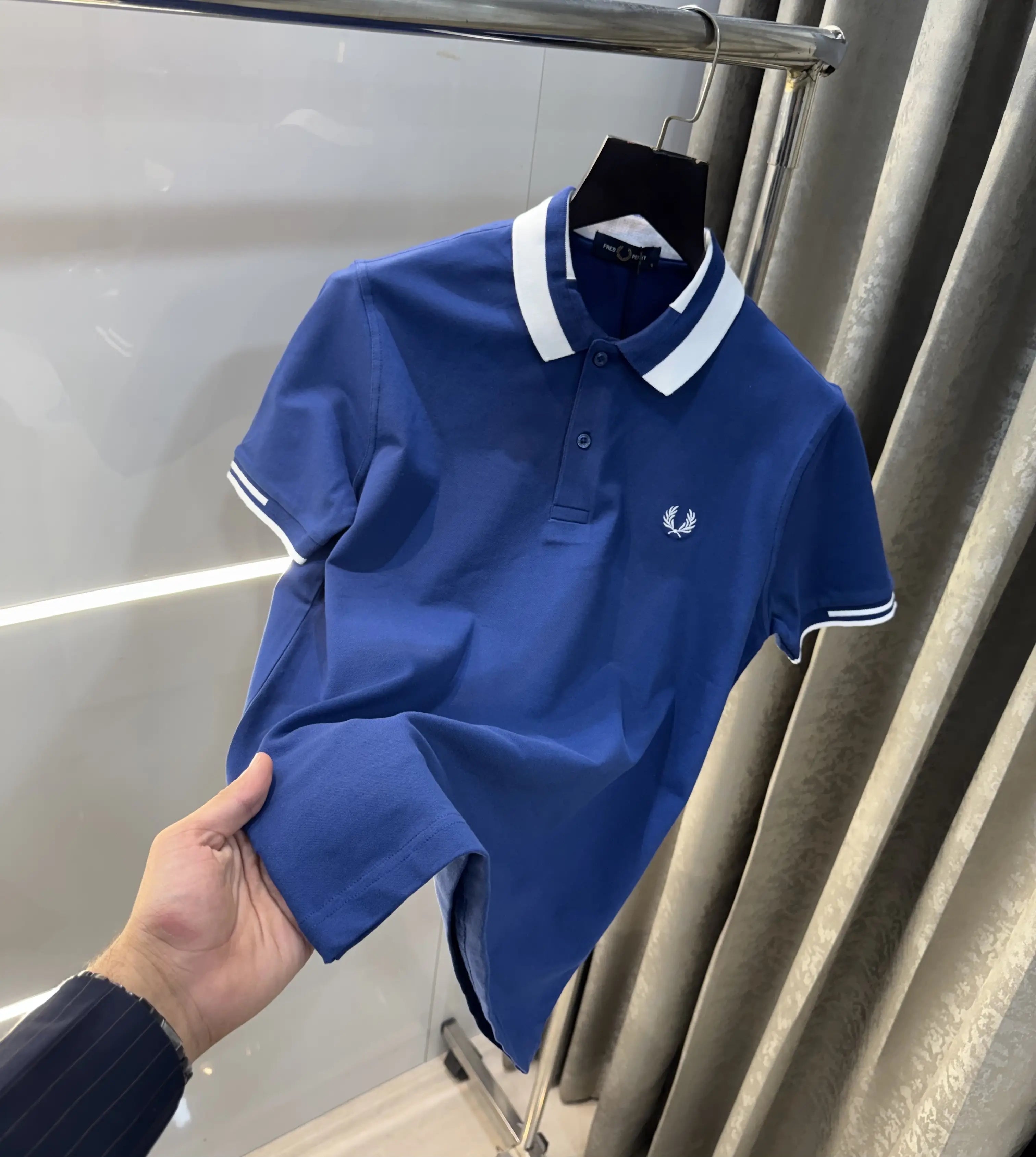 Fredperry Blue Embroidery Logo Premium Polo T-Shirt