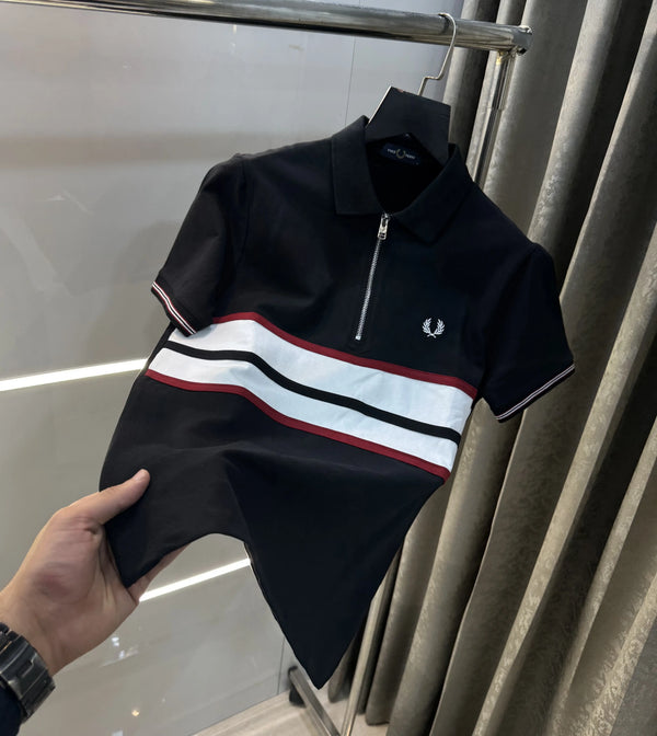 Fredperry Black Embroidery Logo Premium Polo T-Shirt