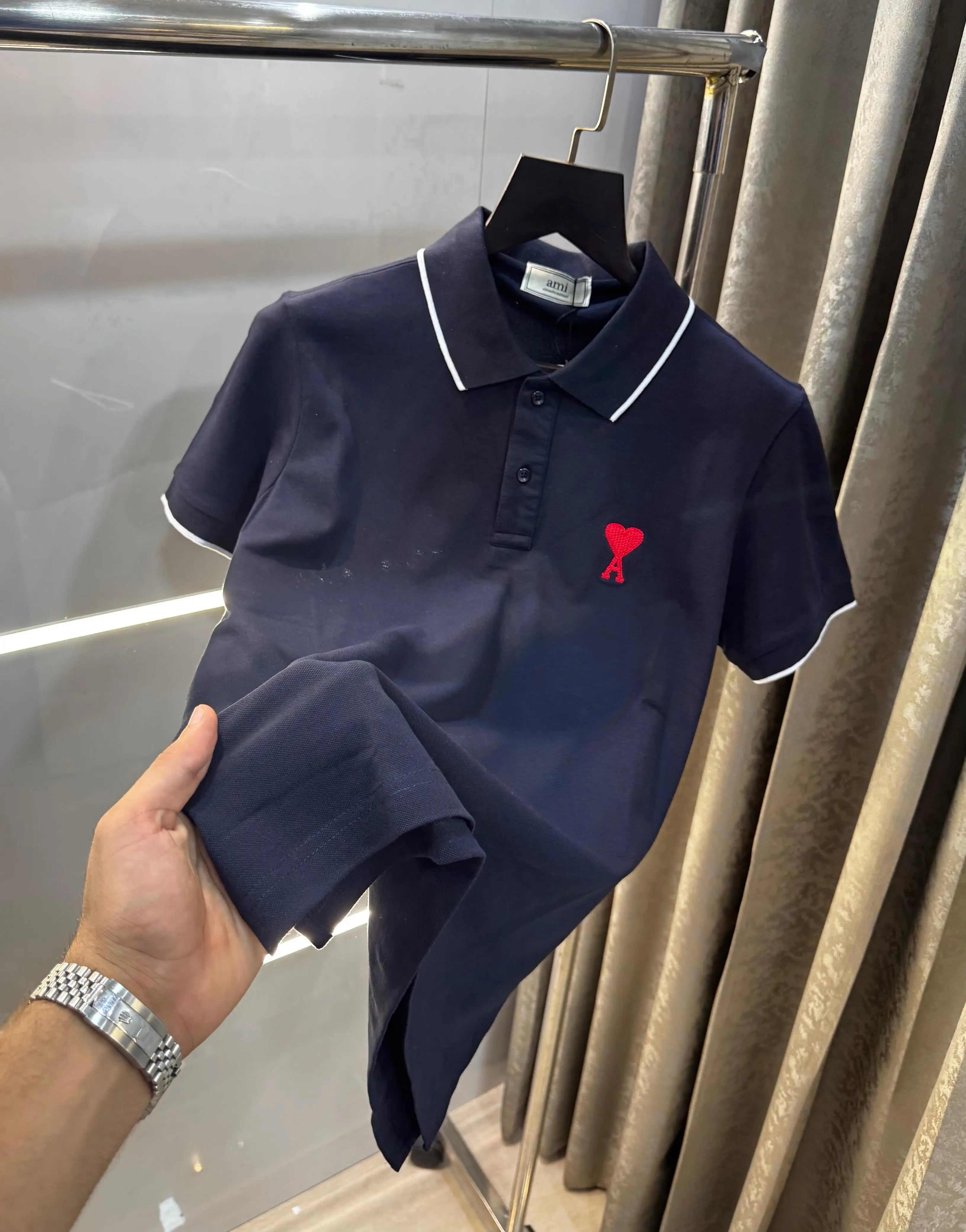 Ami paris Navy Blue Logo Print Premium Imported T-Shirt