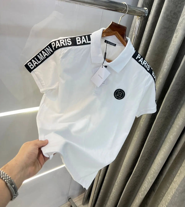 Balmai n Paris White  Metal Logo Imported Polo T-Shirt