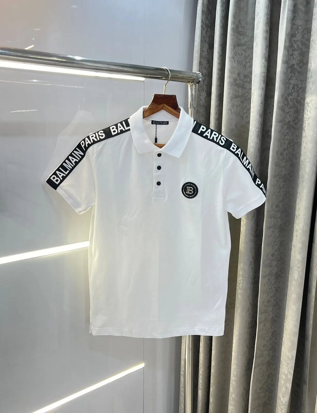 Balmai n Paris White  Metal Logo Imported Polo T-Shirt