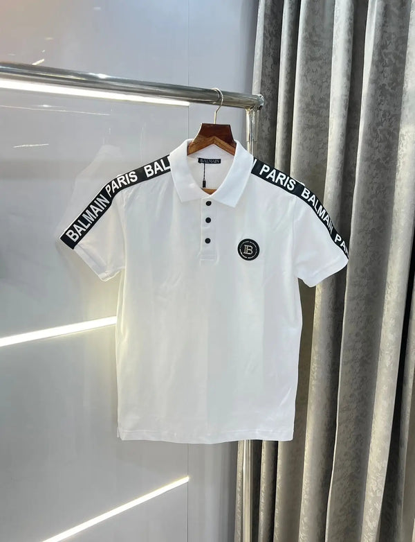 Balmai n Paris White  Metal Logo Imported Polo T-Shirt