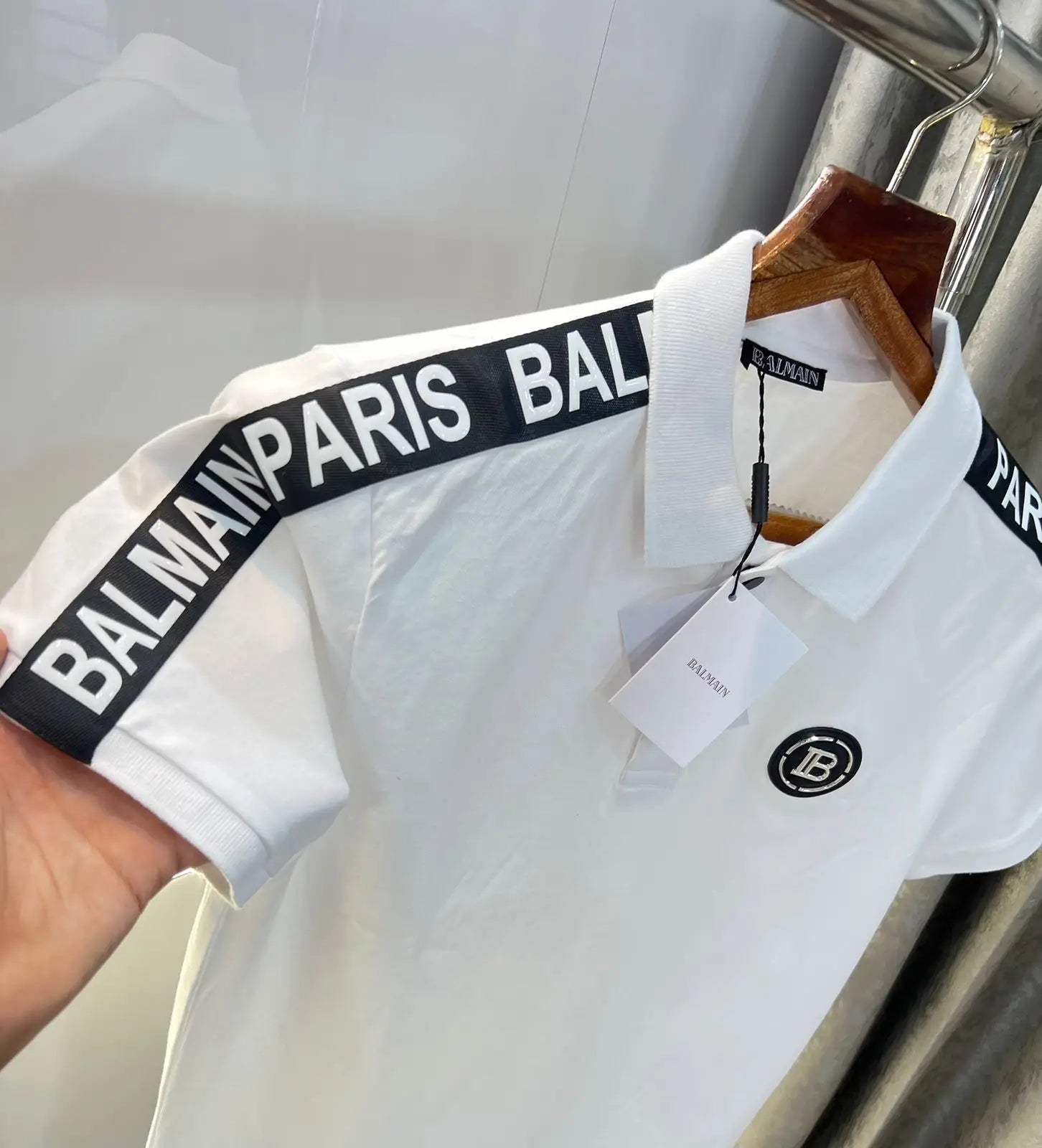 Balmai n Paris White  Metal Logo Imported Polo T-Shirt