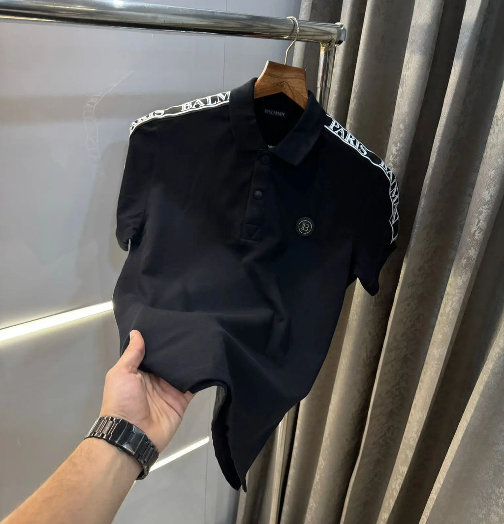 Balmai n Paris Black  Metal Logo Imported Polo T-Shirt