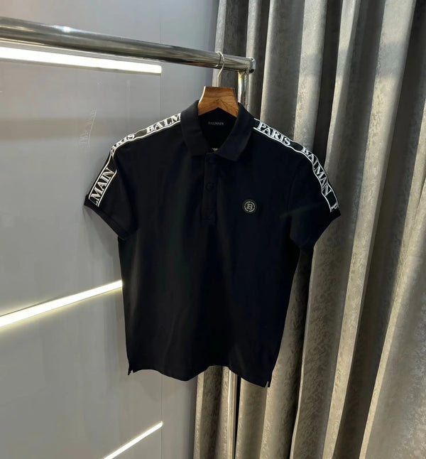 Balmai n Paris Black  Metal Logo Imported Polo T-Shirt