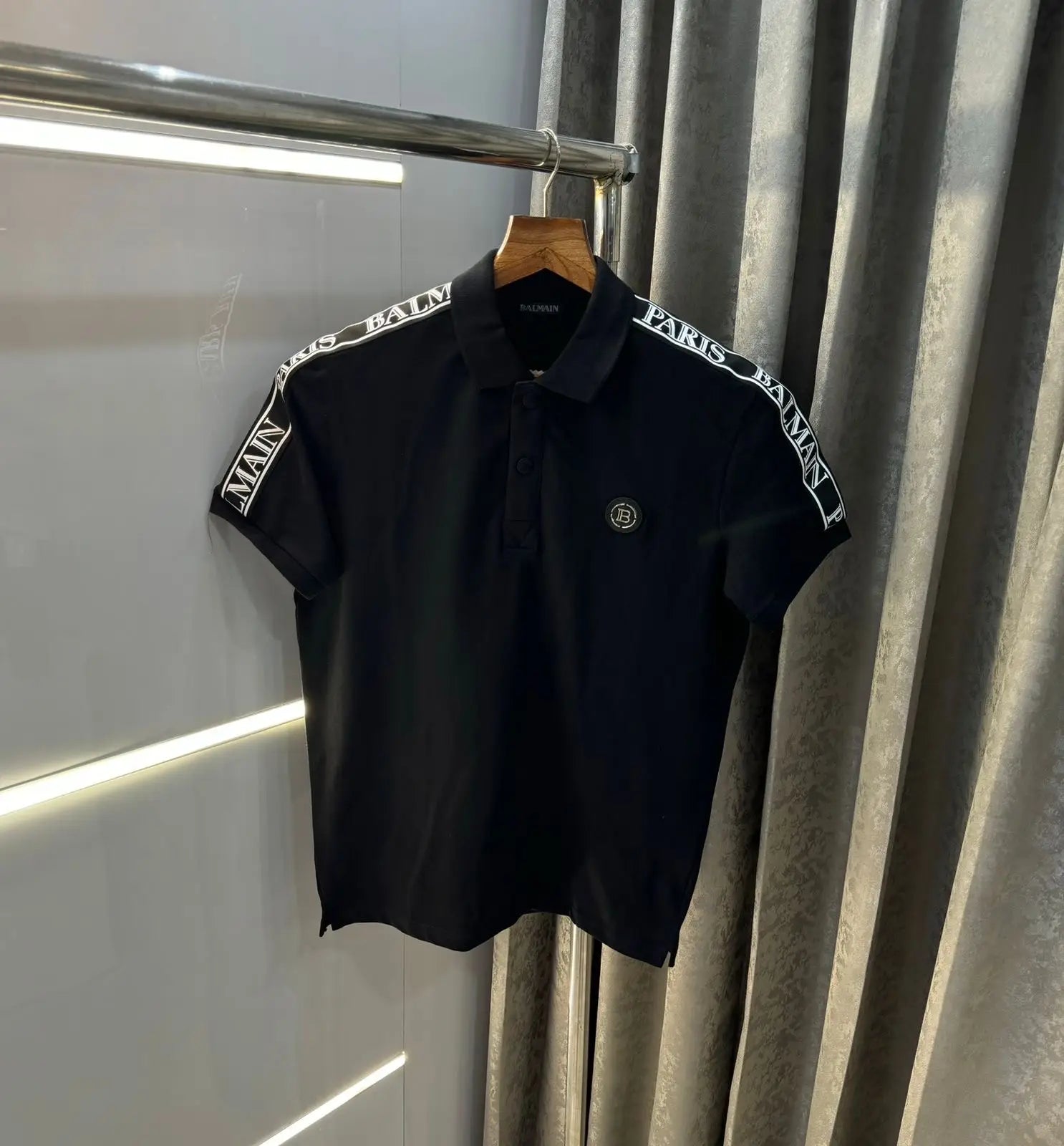 Balmai n Paris Black  Metal Logo Imported Polo T-Shirt