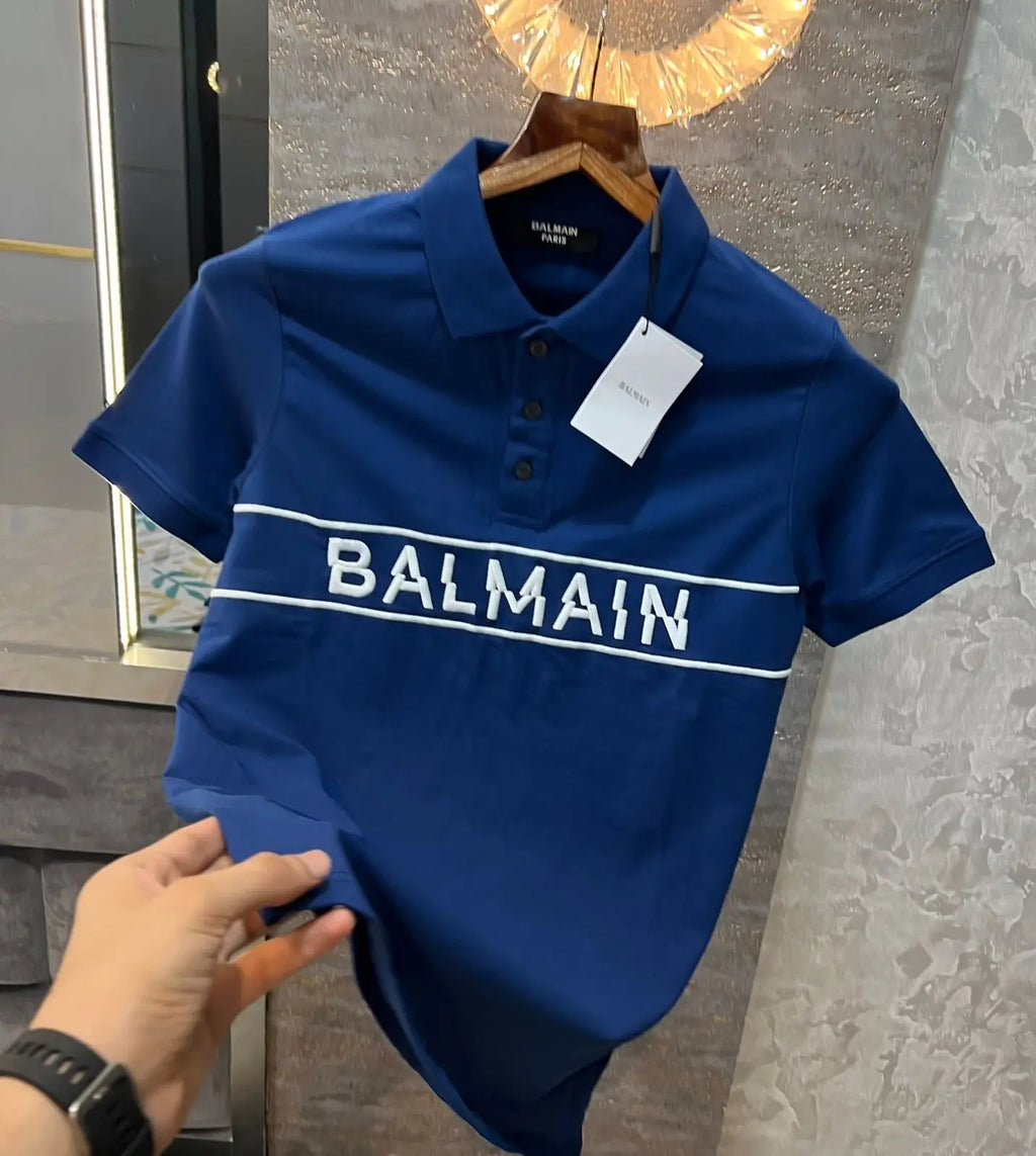 Balmai n Paris P.Blue  Metal Logo Imported Polo T-Shirt