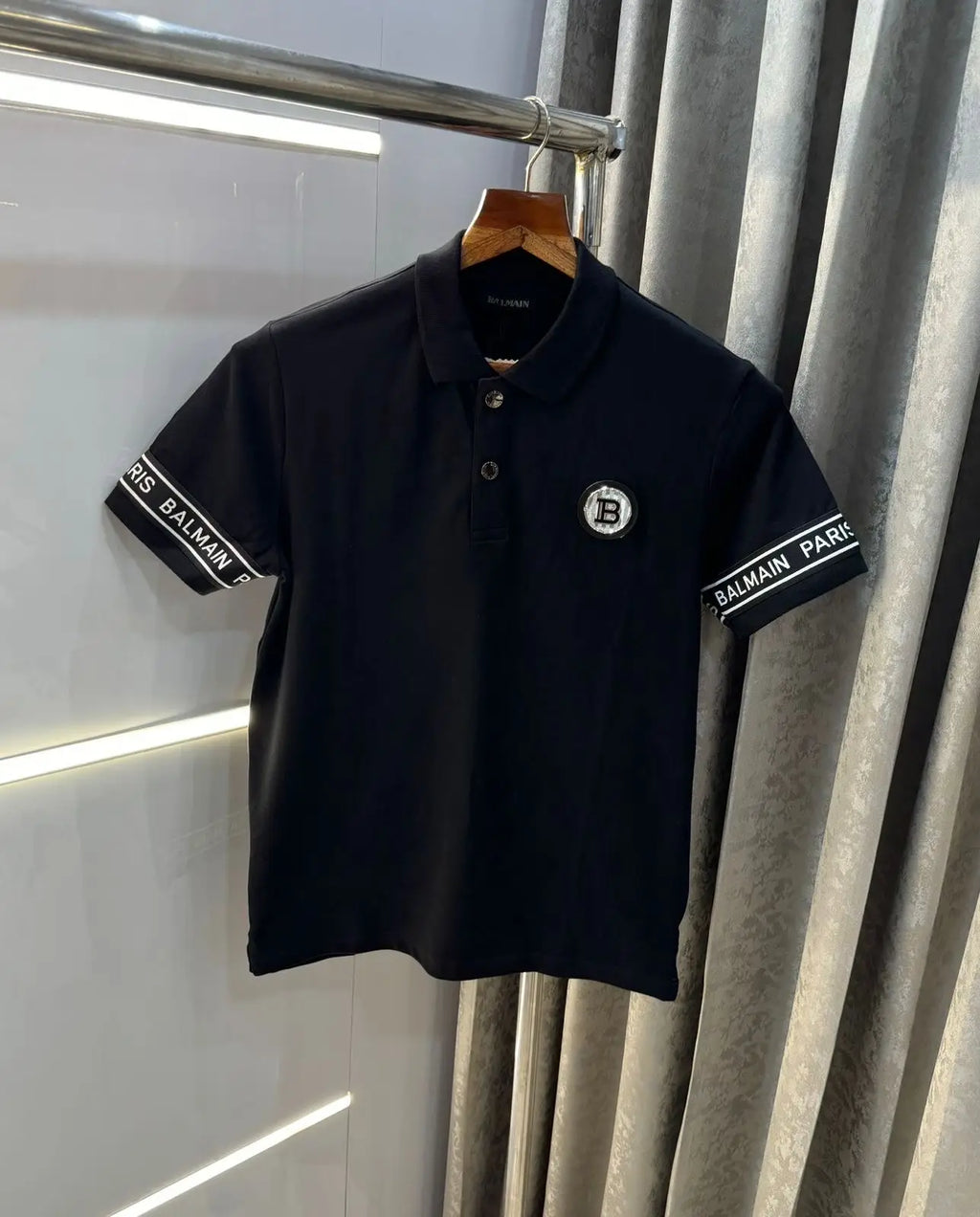 Balmai n Paris Black  Metal Logo Imported Polo T-Shirt