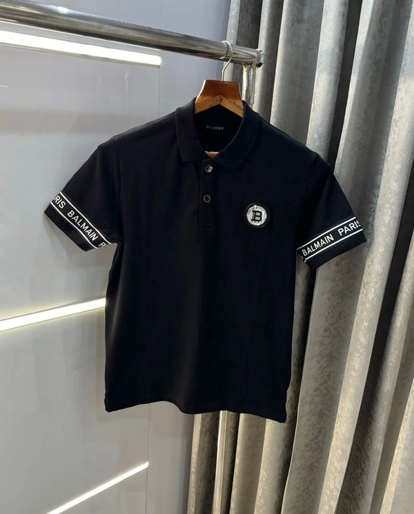 Balmai n Paris Black  Metal Logo Imported Polo T-Shirt