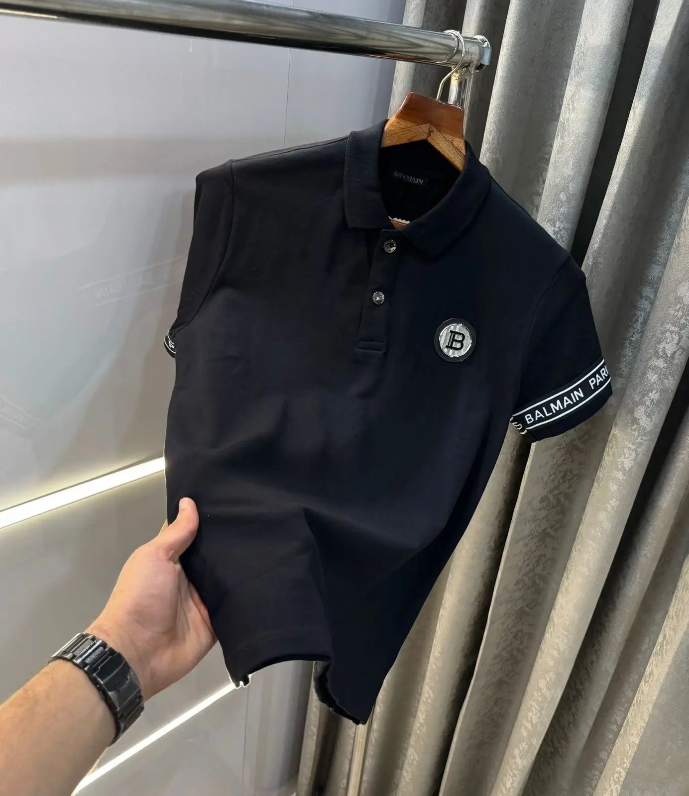 Balmai n Paris Black  Metal Logo Imported Polo T-Shirt