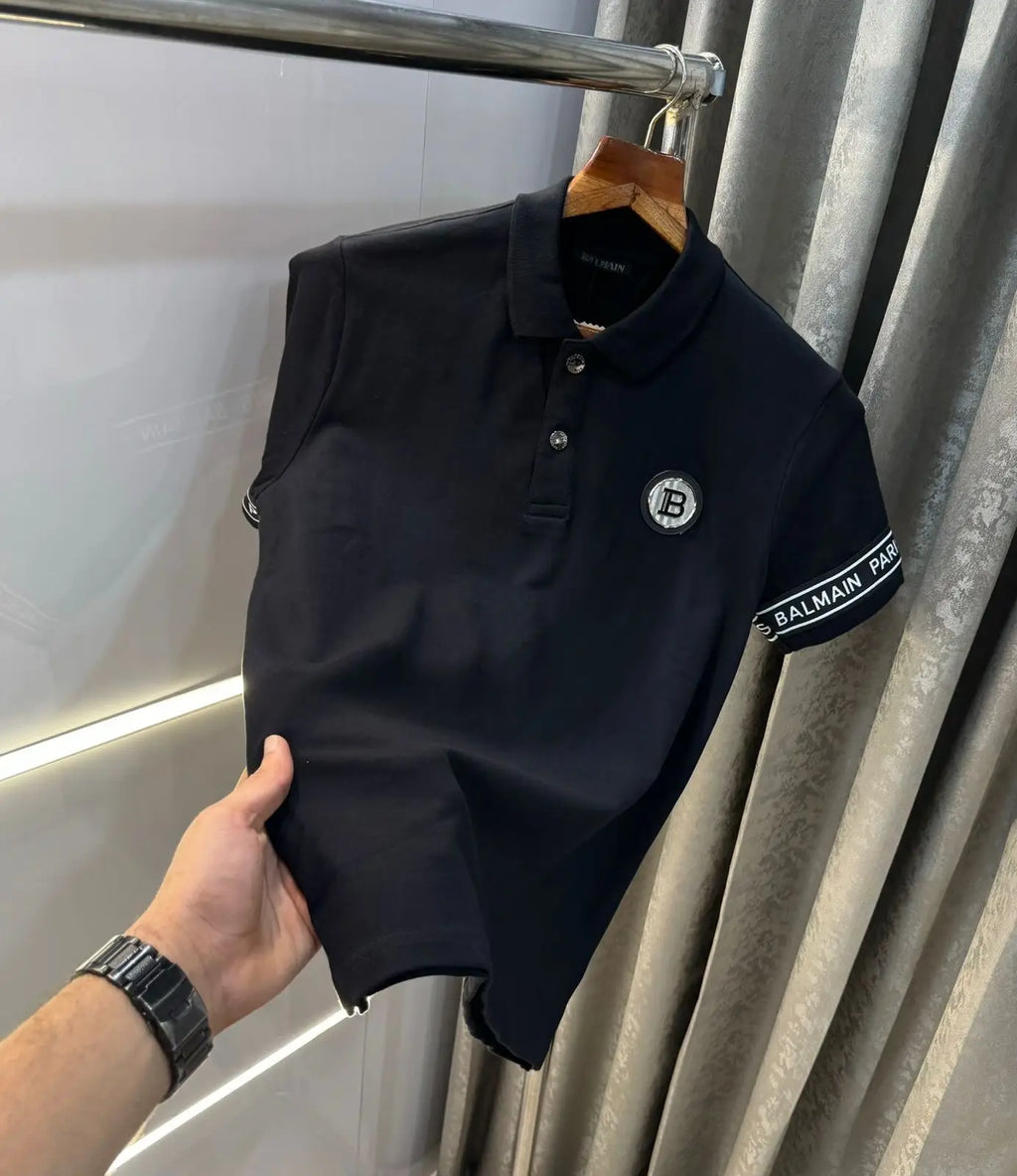Balmai n Paris Black  Metal Logo Imported Polo T-Shirt