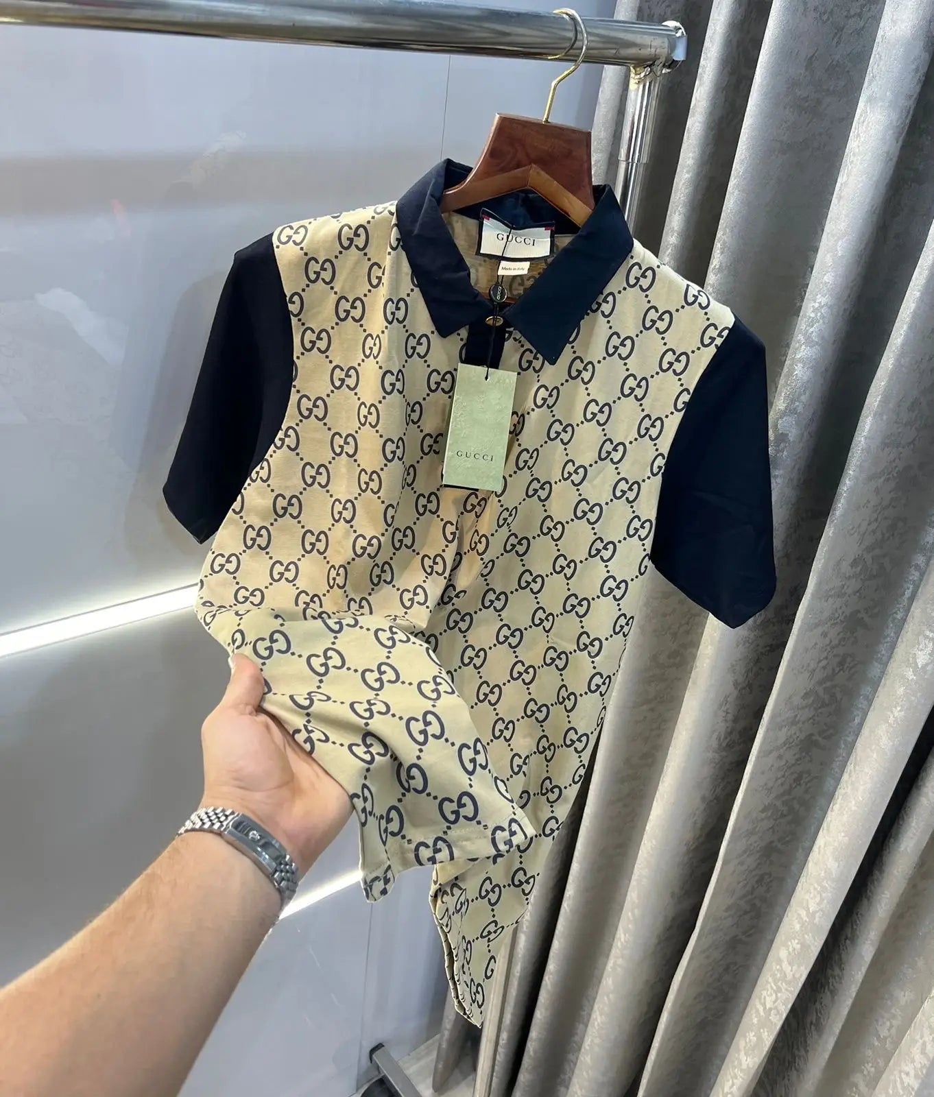 Gucc i Baige Collar Look Imported Polo T-Shirt