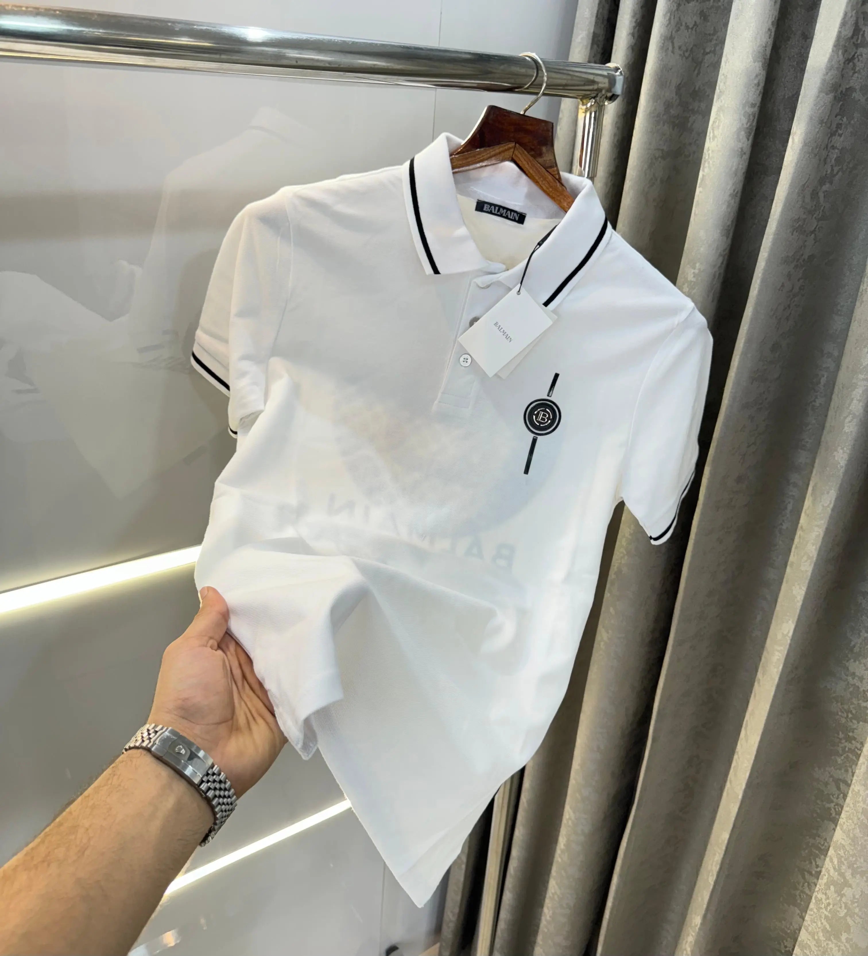 Balmai n Paris White Back Print Metal Logo Imported Polo T-Shirt