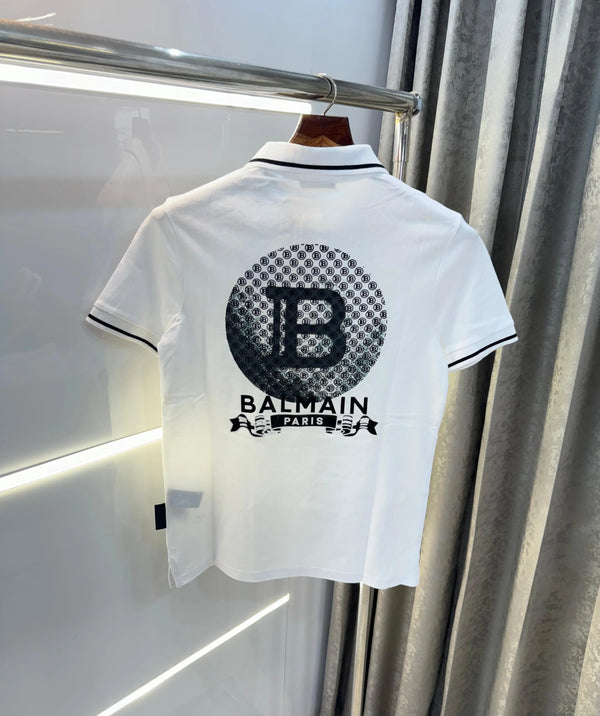 Balmai n Paris White Back Print Metal Logo Imported Polo T-Shirt