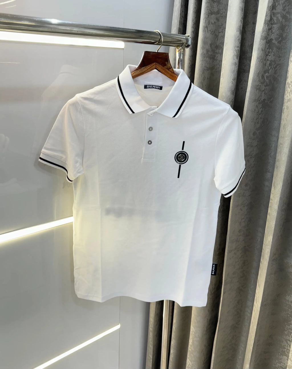 Balmai n Paris White Back Print Metal Logo Imported Polo T-Shirt