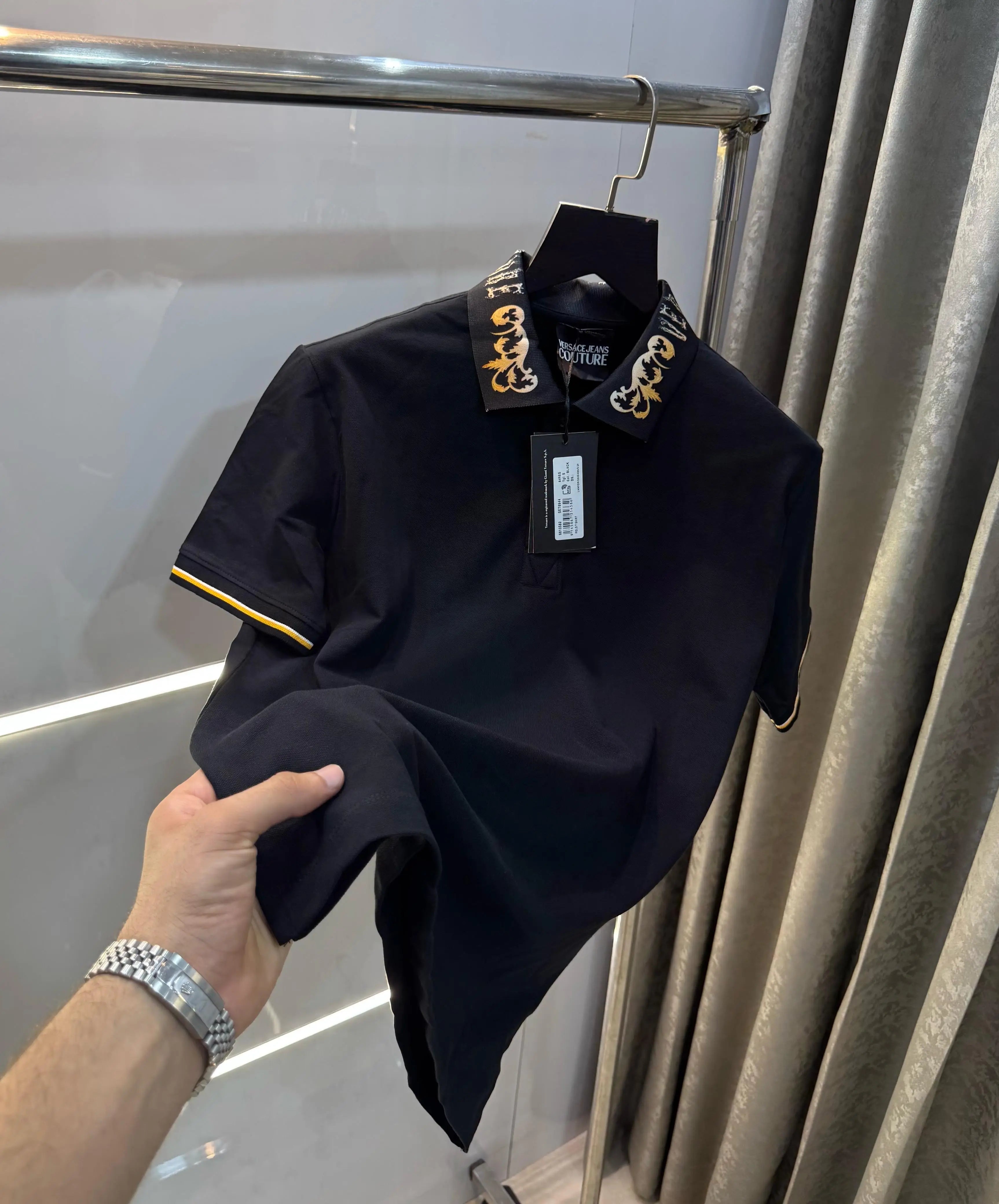 Versac e Couture Black Collar Logo Imported Polo T-Shirt