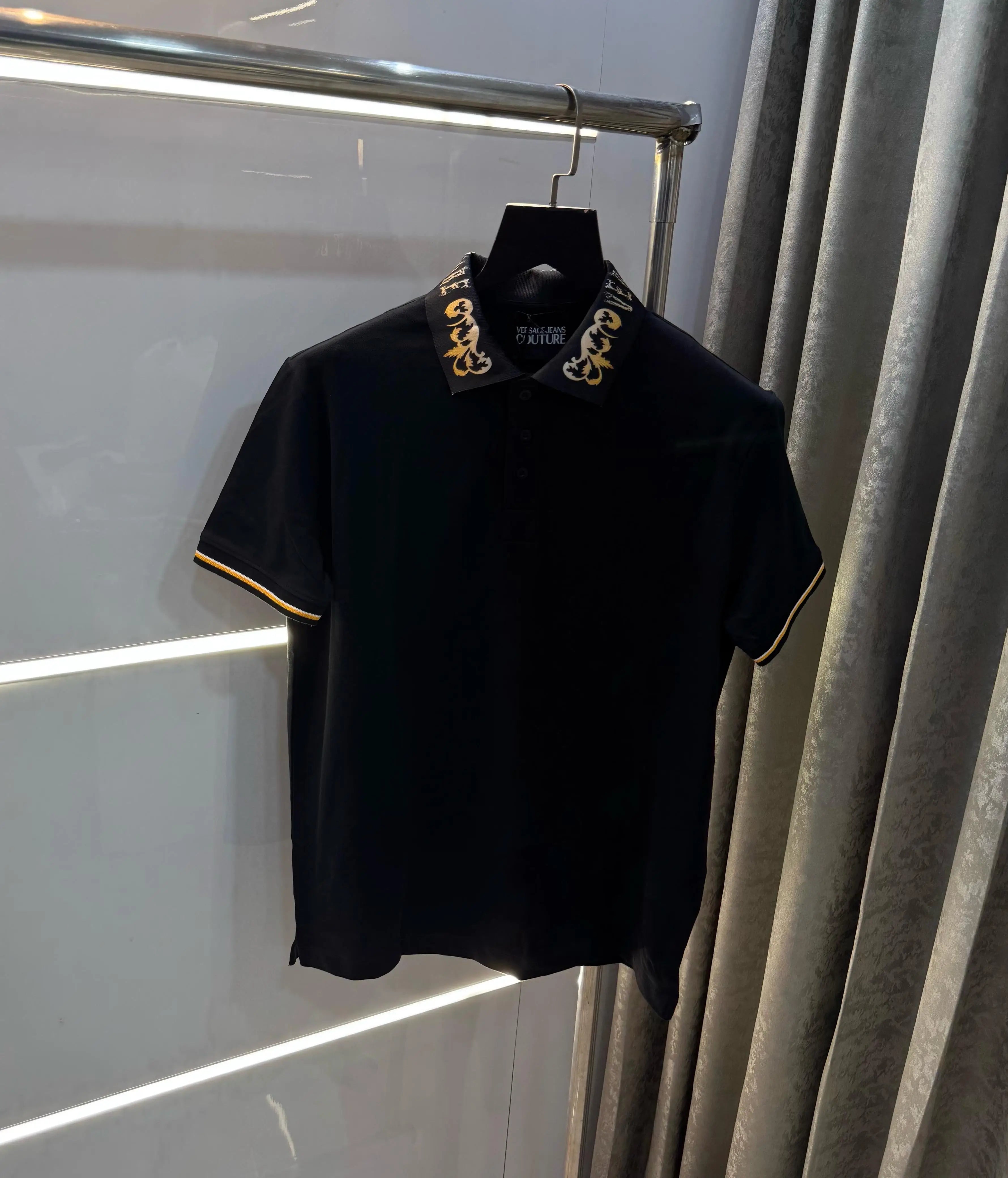 Versac e Couture Black Collar Logo Imported Polo T-Shirt