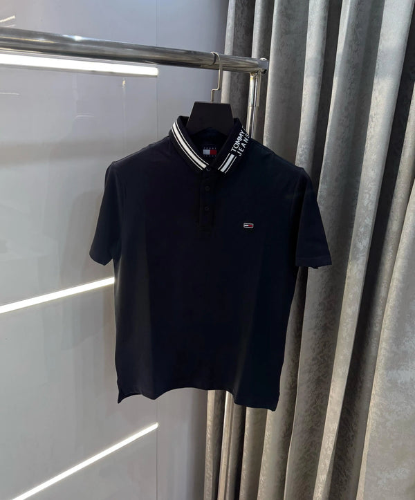 Tomm y Hilfiger Black Collar Look Premium Polo T-Shirt