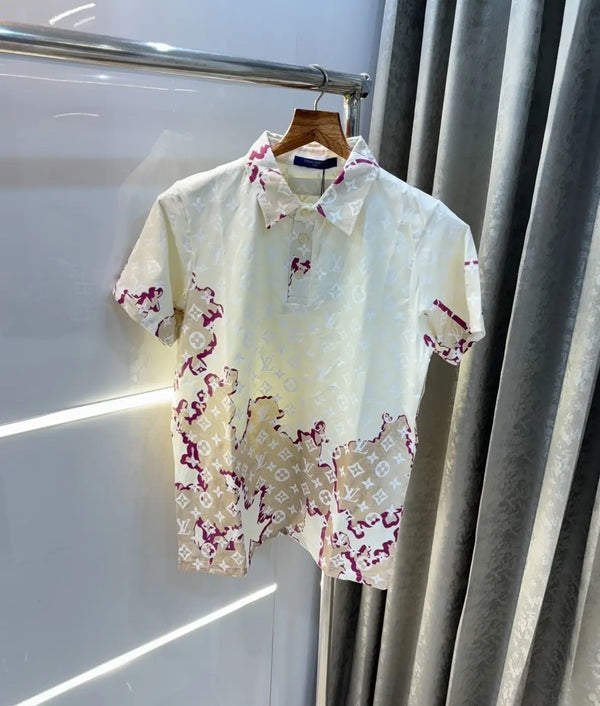 Louis Vutton creem  MonogRAm Print Imported Polo T-Shirt