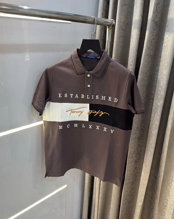 Tomm y Hilfiger Dark Brown Embroidery Logo Premium Polo T-Shirt