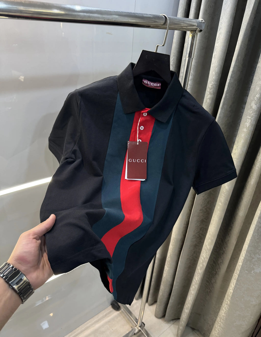 Gucc i Black Logo Work Imported Polo T-Shirt