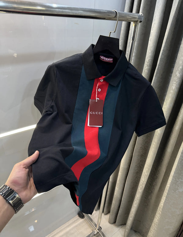 Gucc i Black Logo Work Imported Polo T-Shirt