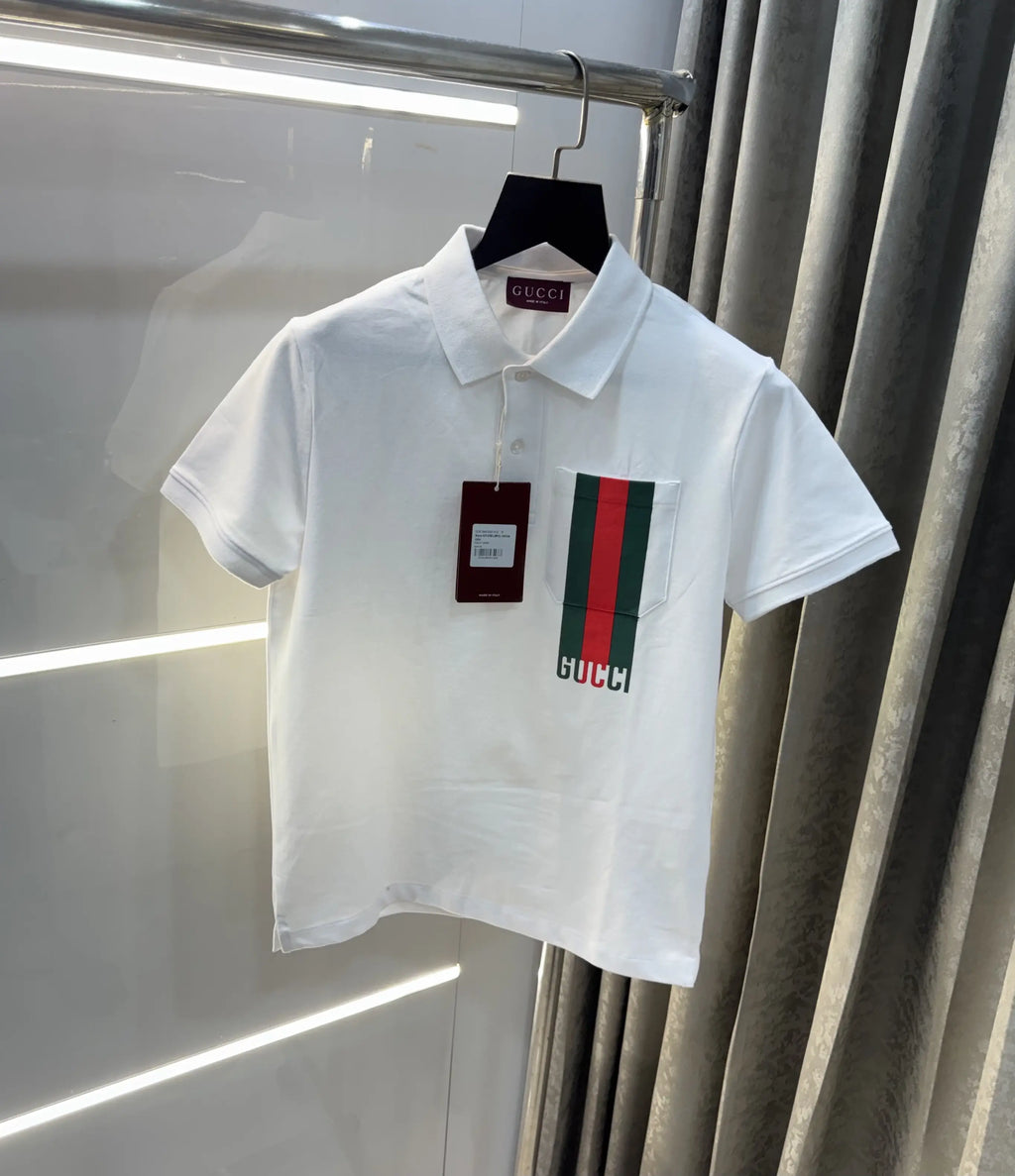 Gucc i White Logo Work Imported Polo T-Shirt