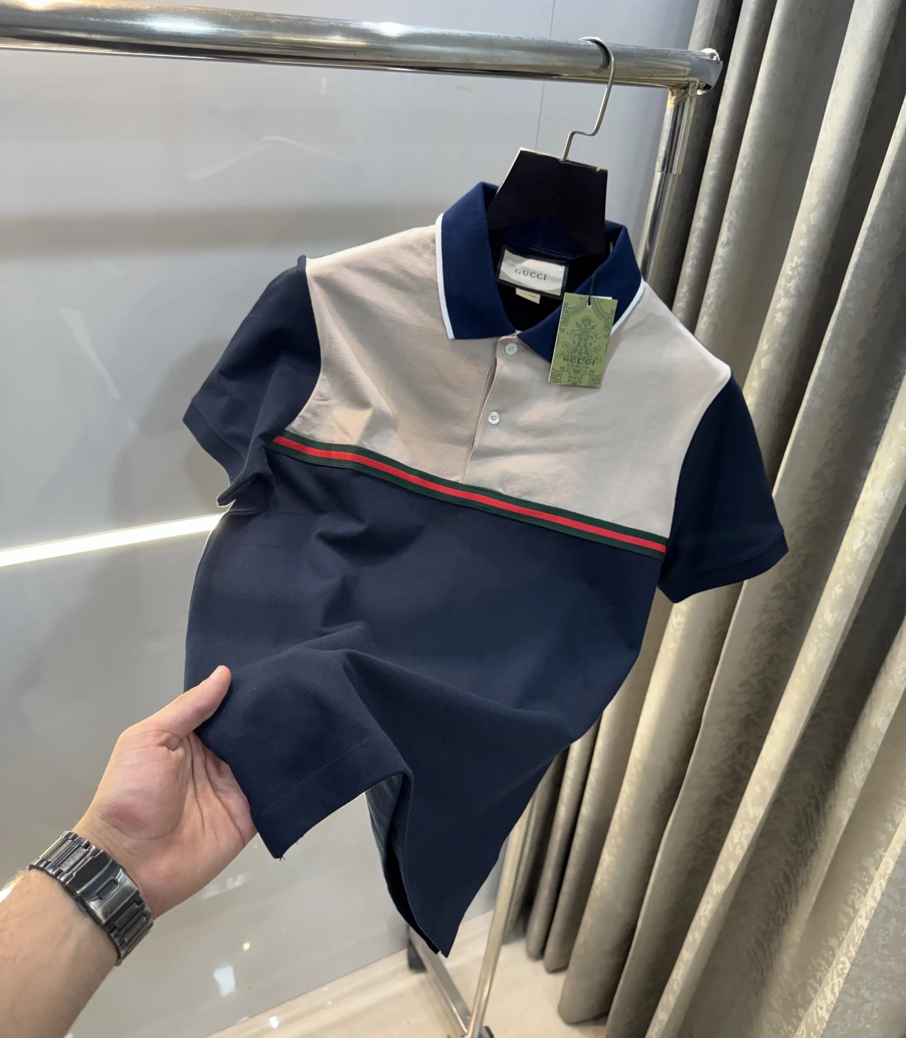 Gucc i Navy Blue Logo Work Imported Polo T-Shirt Main image