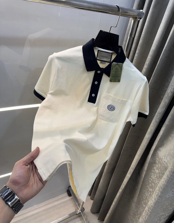 Gucc i Cream Logo Work Imported Polo T-Shirt