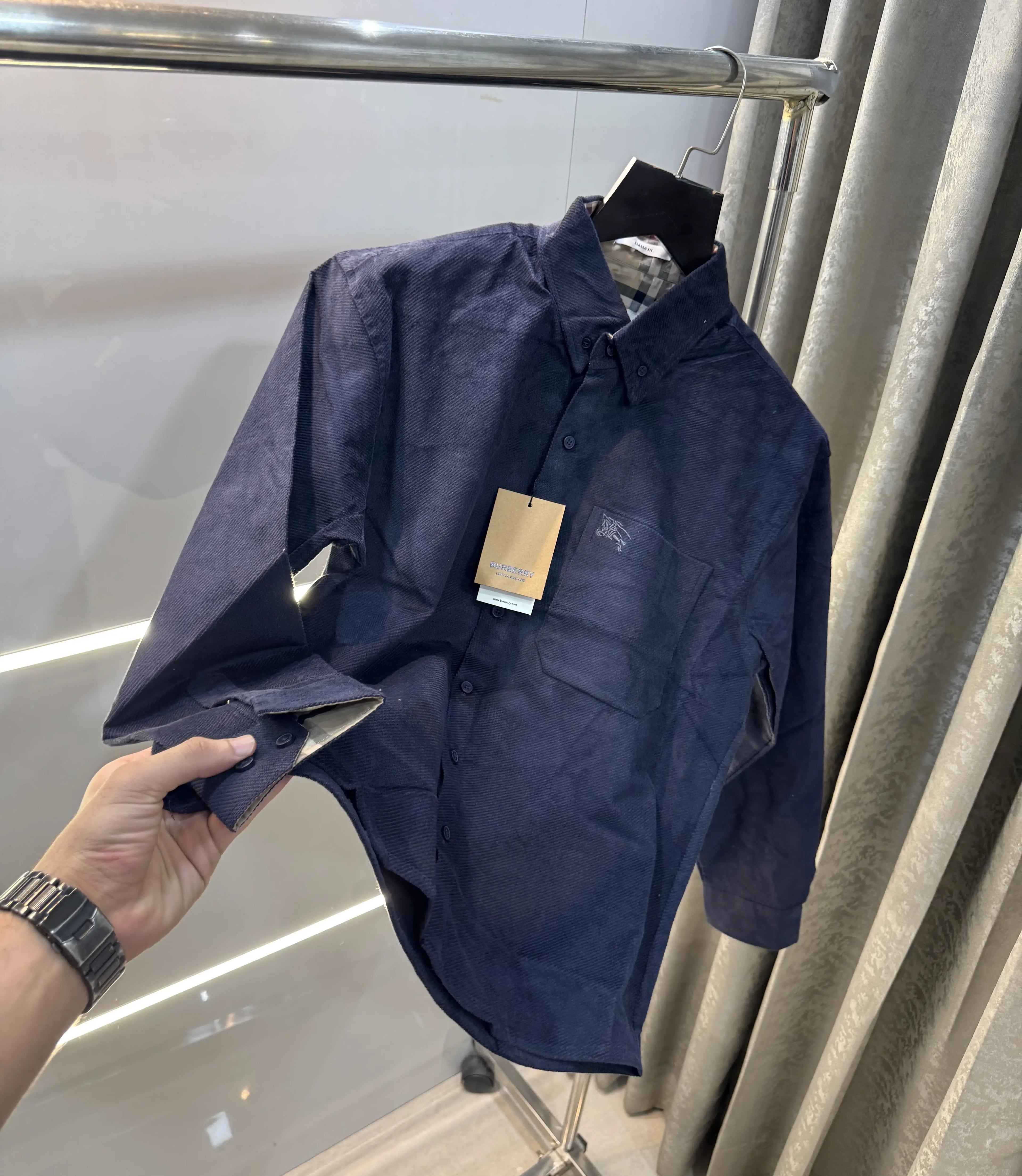 Burberr y Navy Blue Classic Premium Cord Shirt