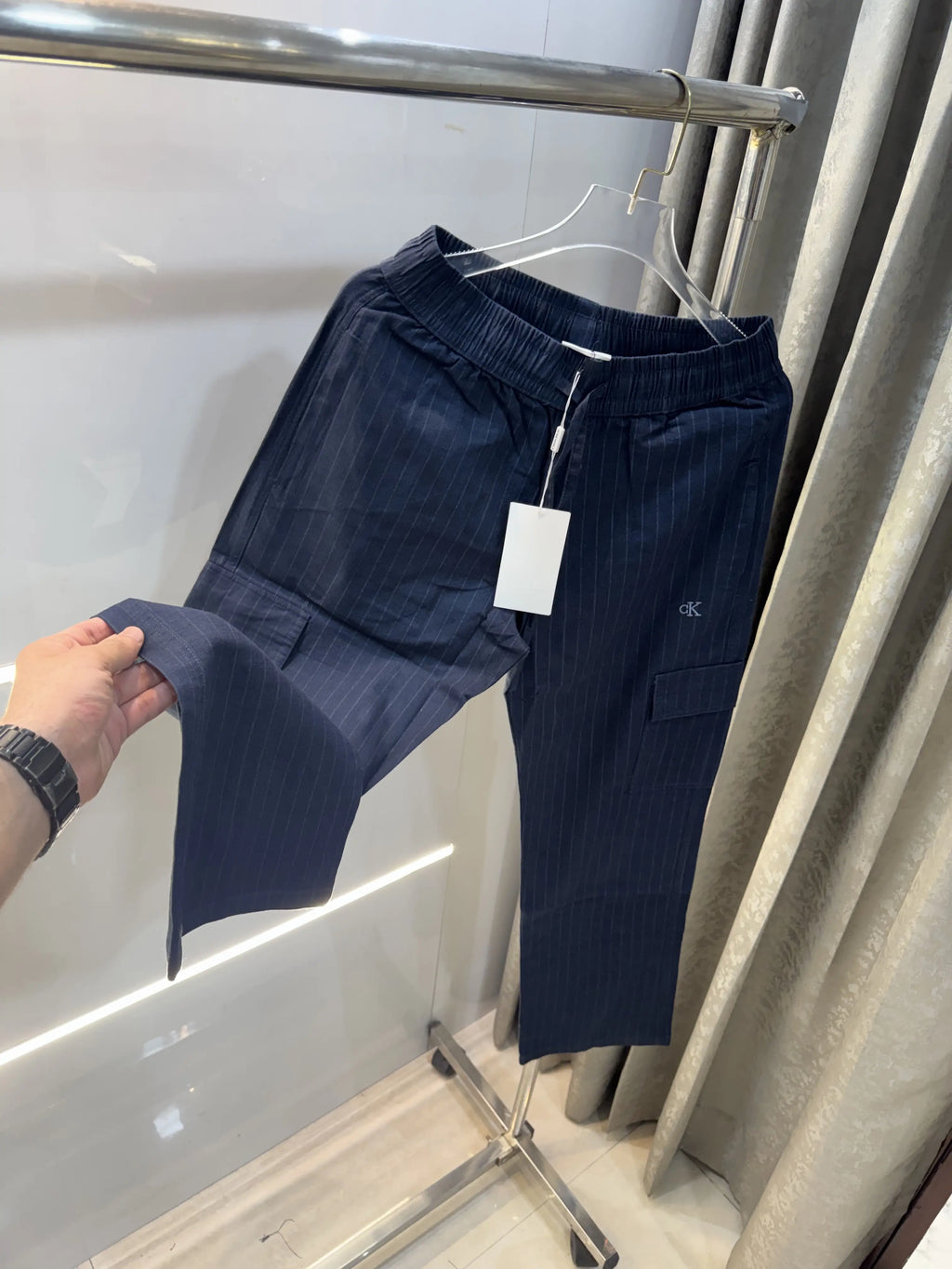 Calvin  Klein Navy Blue Stripes Classic Trouser