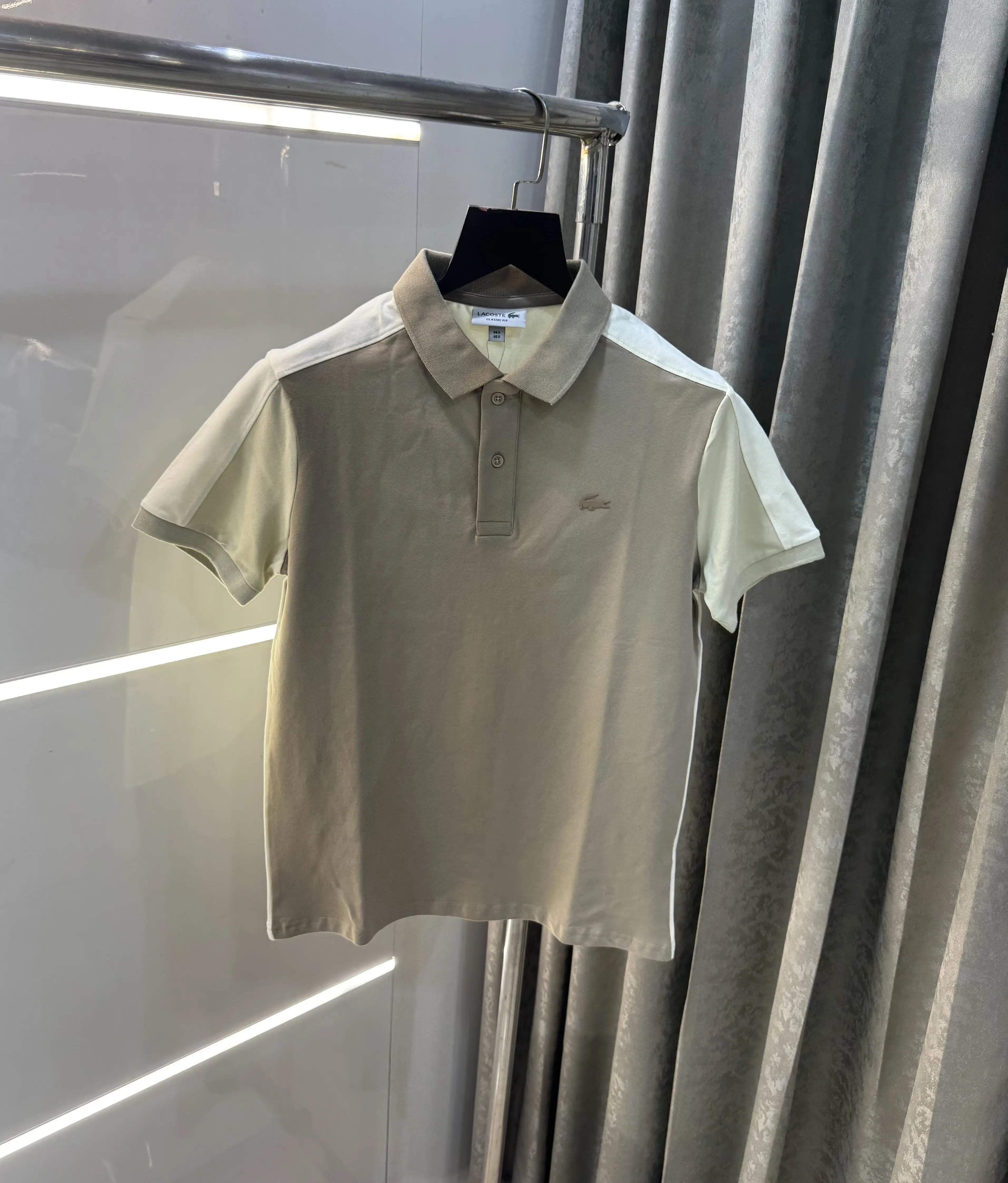 Lacost e Beige Embroidery Logo Premium Polo T-Shirt