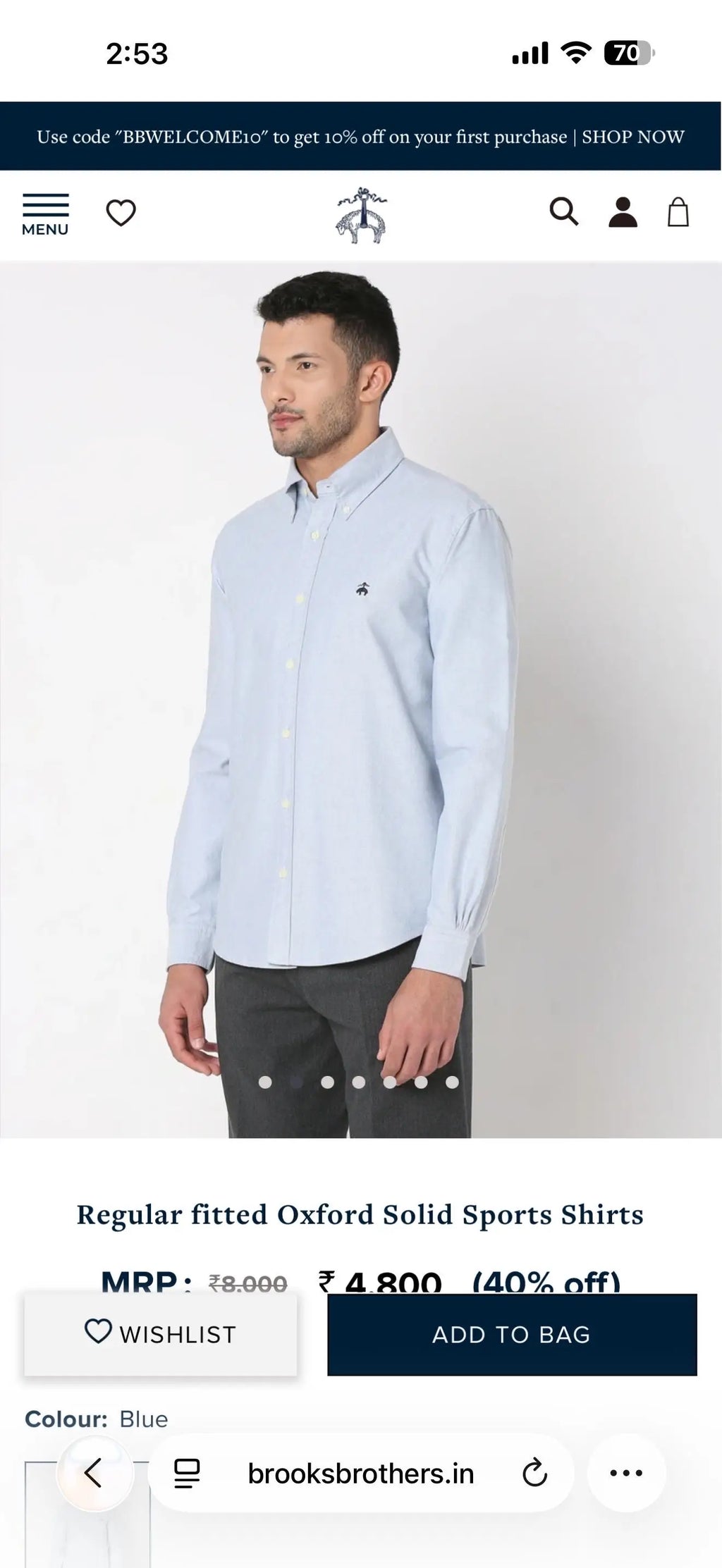 Brooks Brother Sky Blue Oxford Premium Shirt