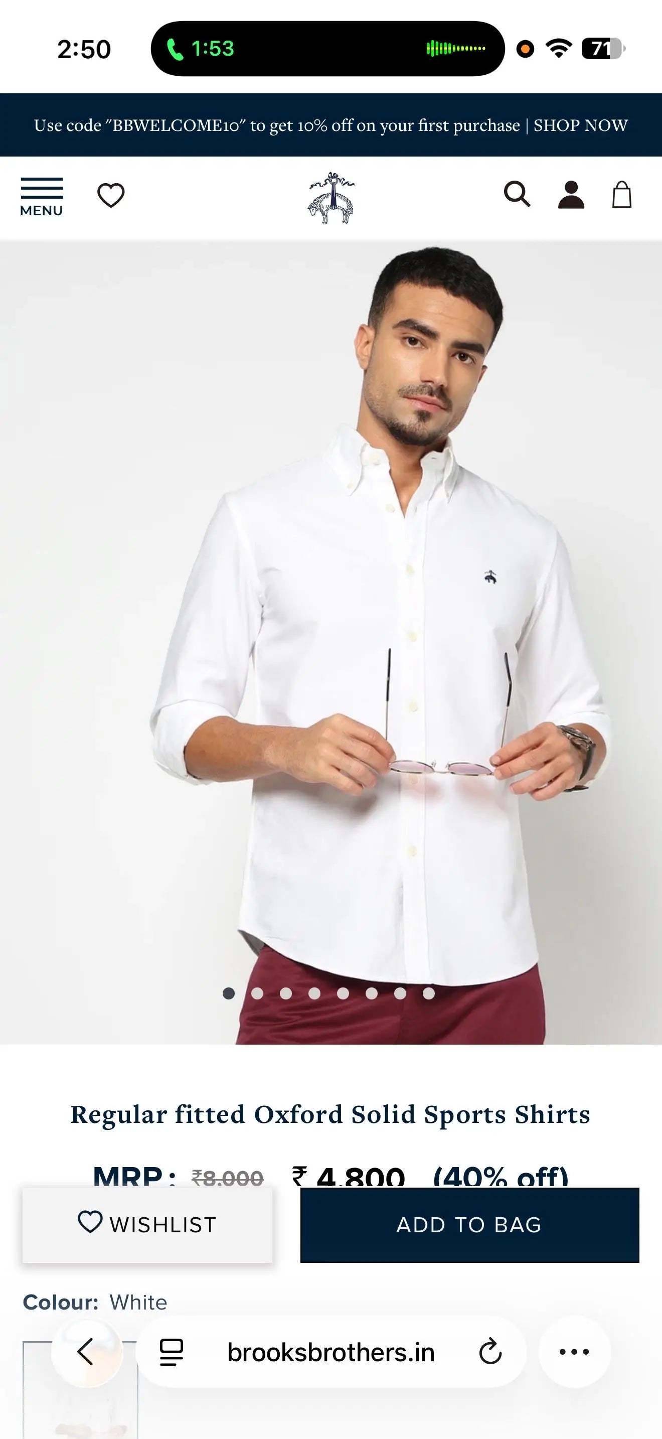 Brooks Brother White Oxford Premium Shirt