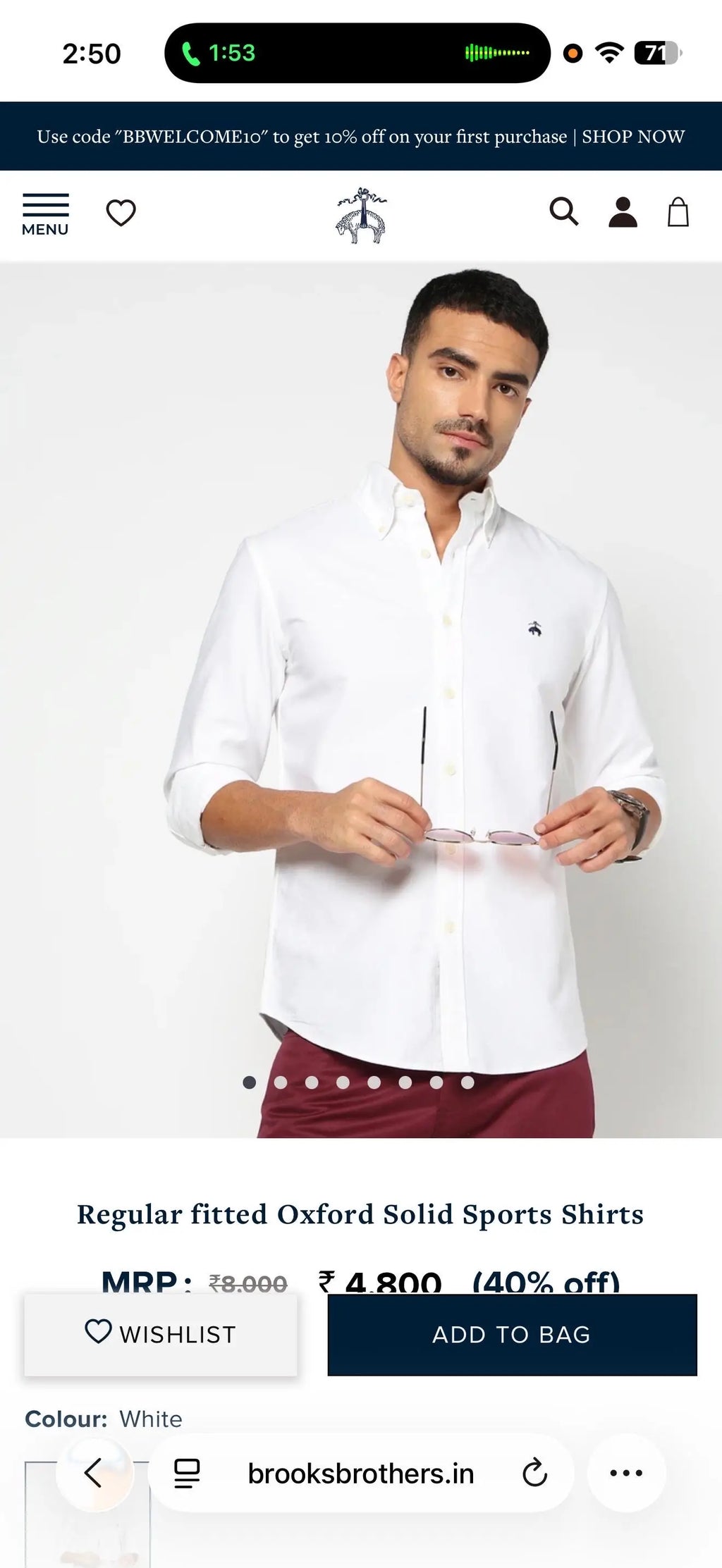 Brooks Brother White Oxford Premium Shirt