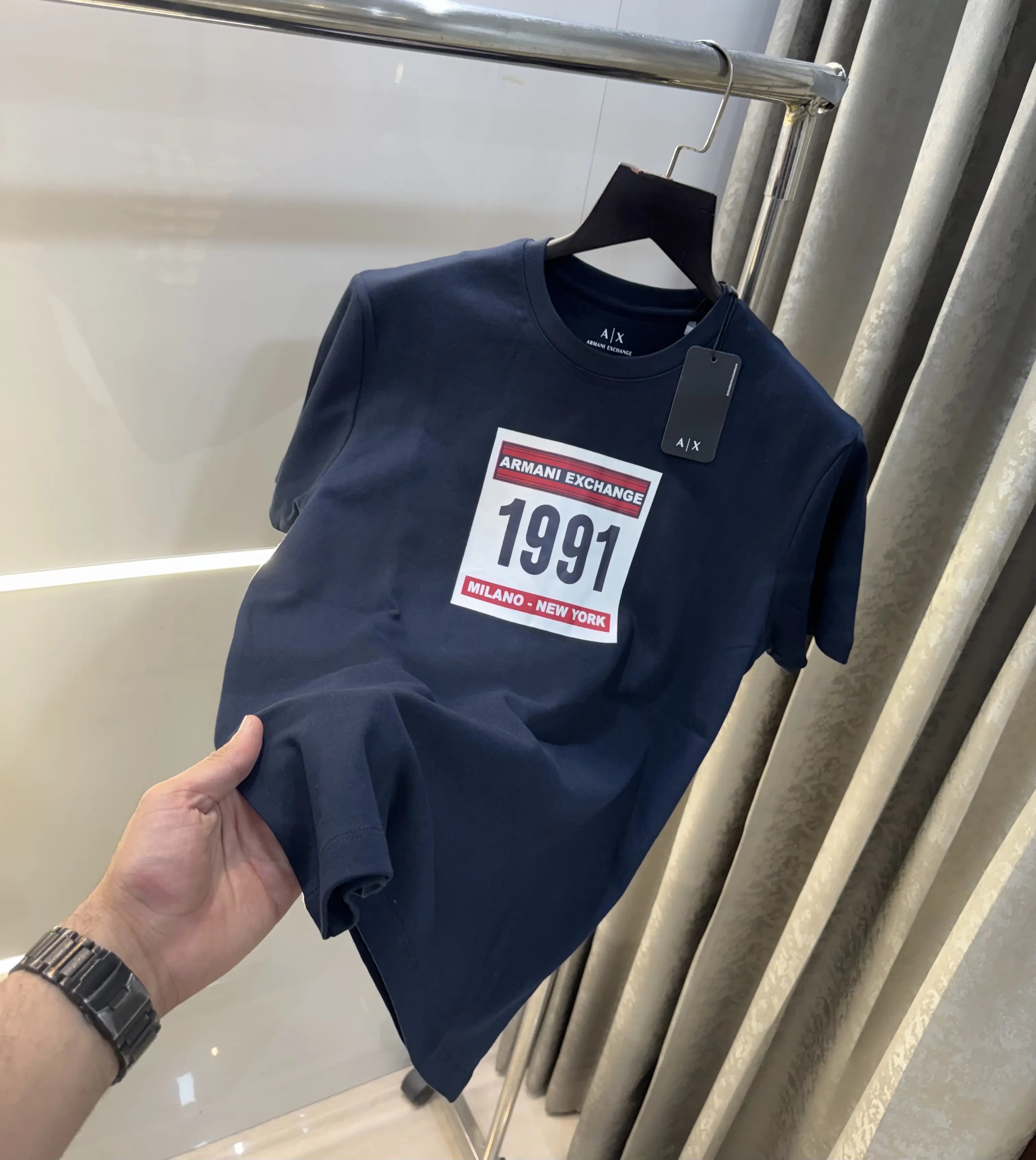 Arman i Exchange Navy Blue Logo Print Imported T-Shirt Secondary image