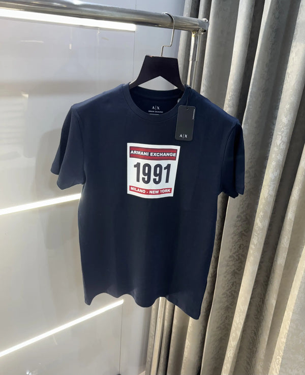 Arman i Exchange Navy Blue Logo Print Imported T-Shirt