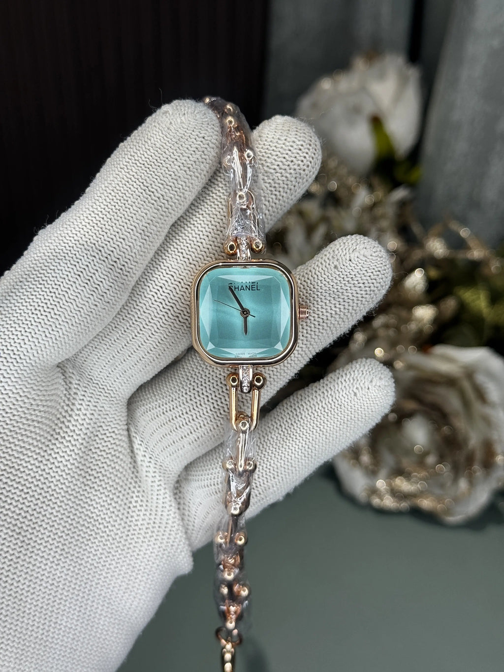 Chane l Diamond Cut Rose Gold Tiffany Blue Premium Ladies Watch
