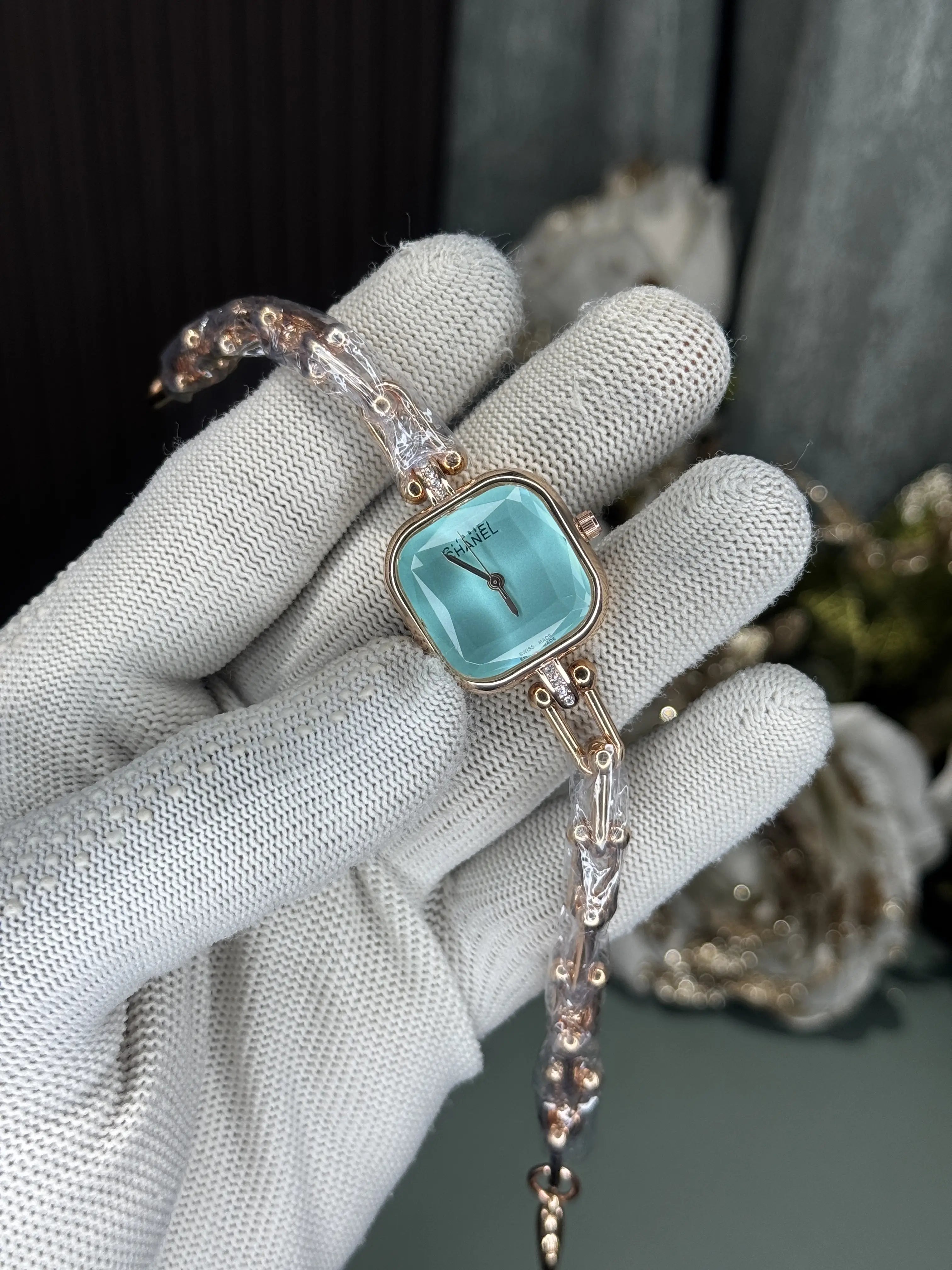 Chane l Diamond Cut Rose Gold Tiffany Blue Premium Ladies Watch