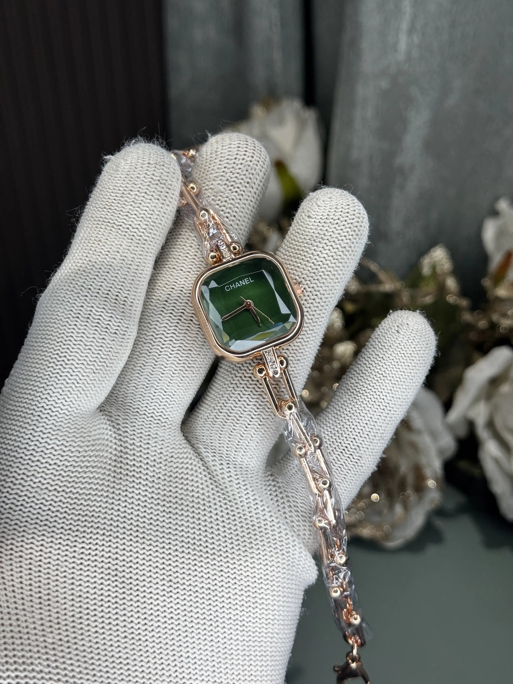 Chane l Diamond Cut Rose Gold Green Premium Ladies Watch