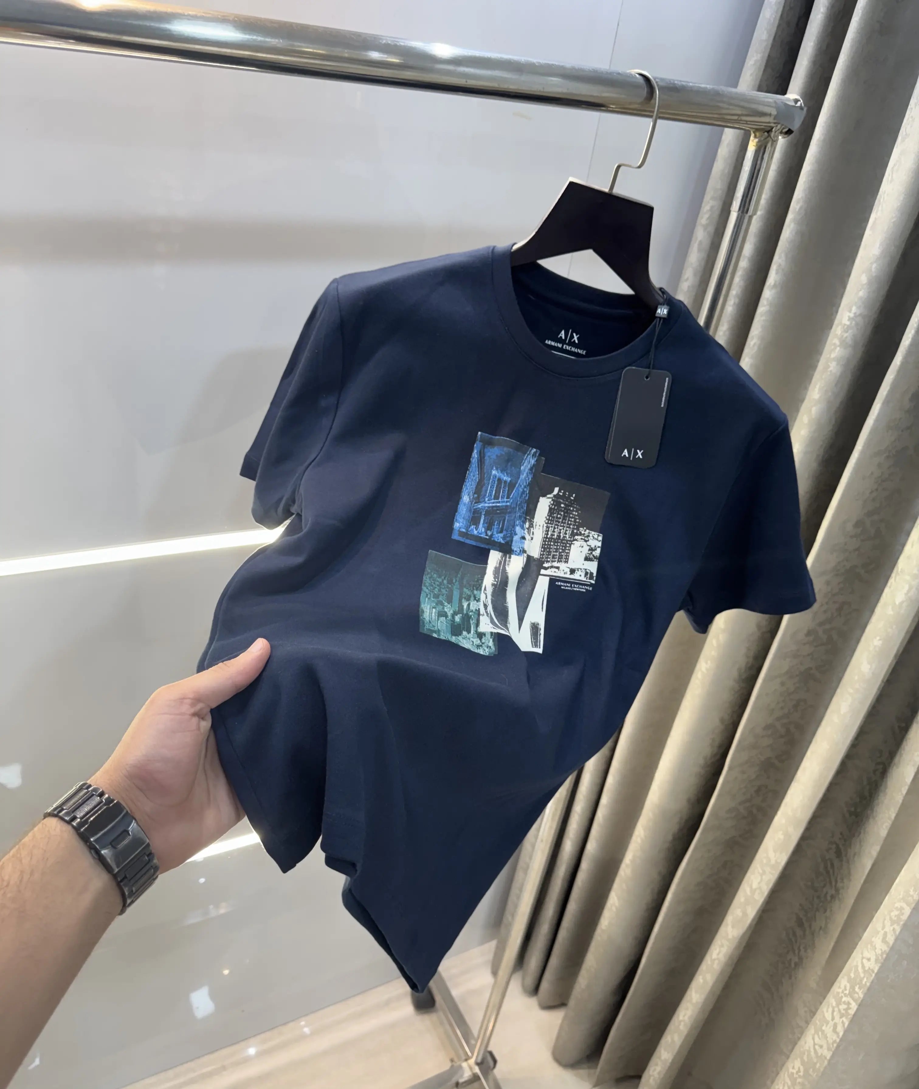 Arman i Exchange Navy Blue Logo Print Imported T-Shirt Main image
