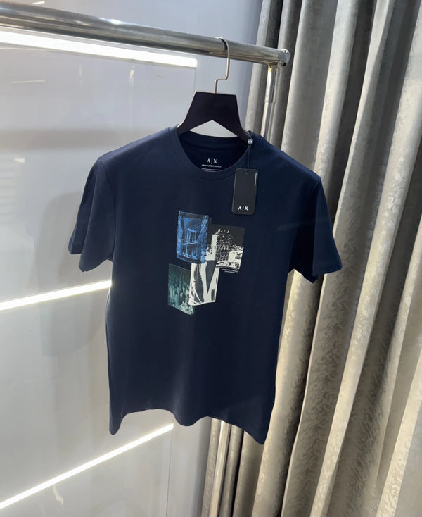 Arman i Exchange Navy Blue Logo Print Imported T-Shirt