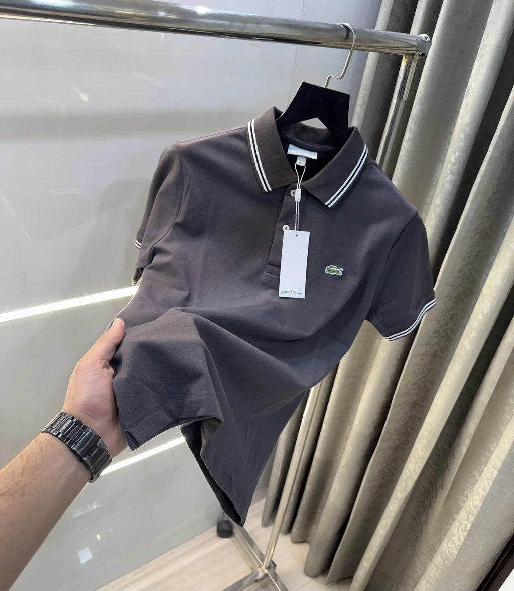 Lacost e Grey Embroidery Logo Premium Polo T-Shirt