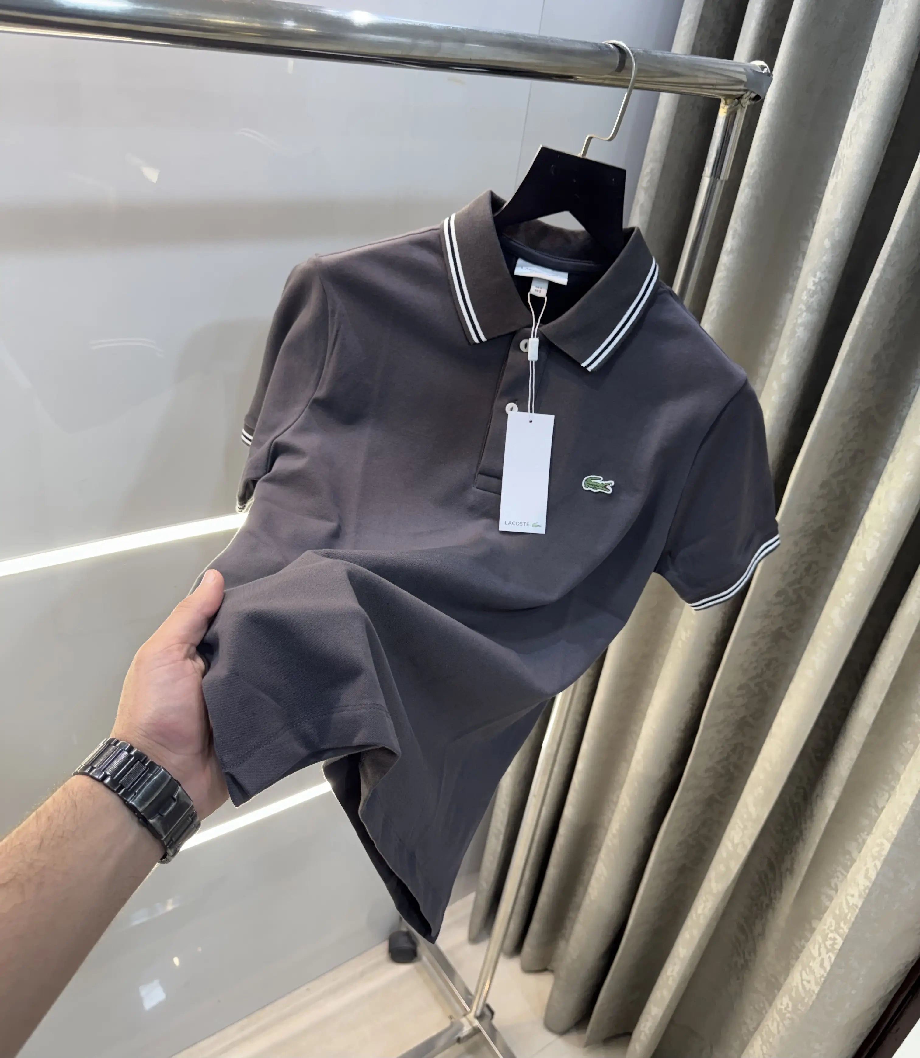 Lacost e Grey Embroidery Logo Premium Polo T-Shirt
