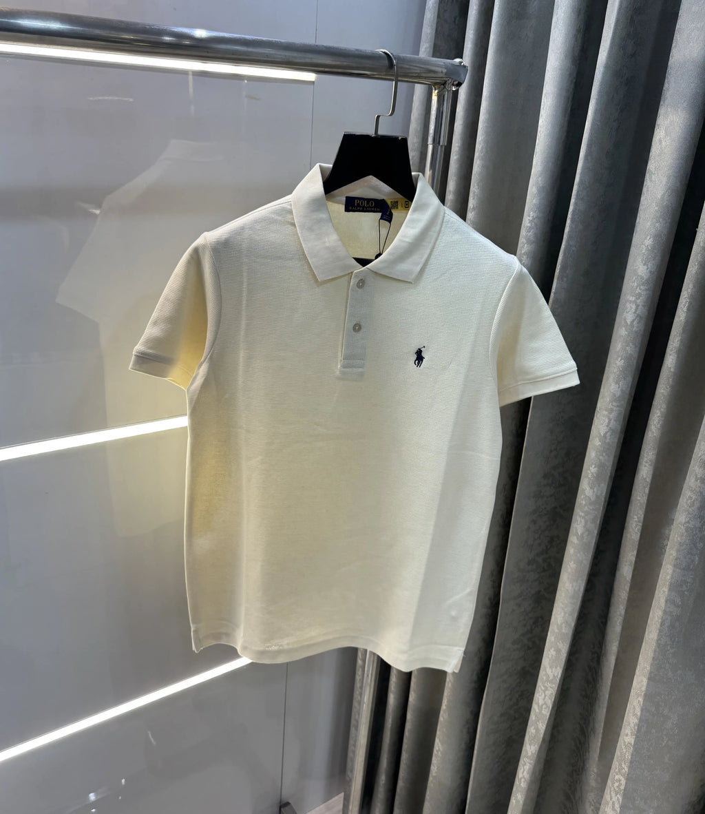 Ralph Lauren Cream Embroidery Logo Knitted Polo T-shirt