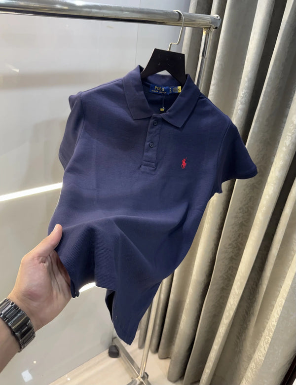Ralph Lauren Navy Blue Embroidery Logo Knitted Polo T-shirt