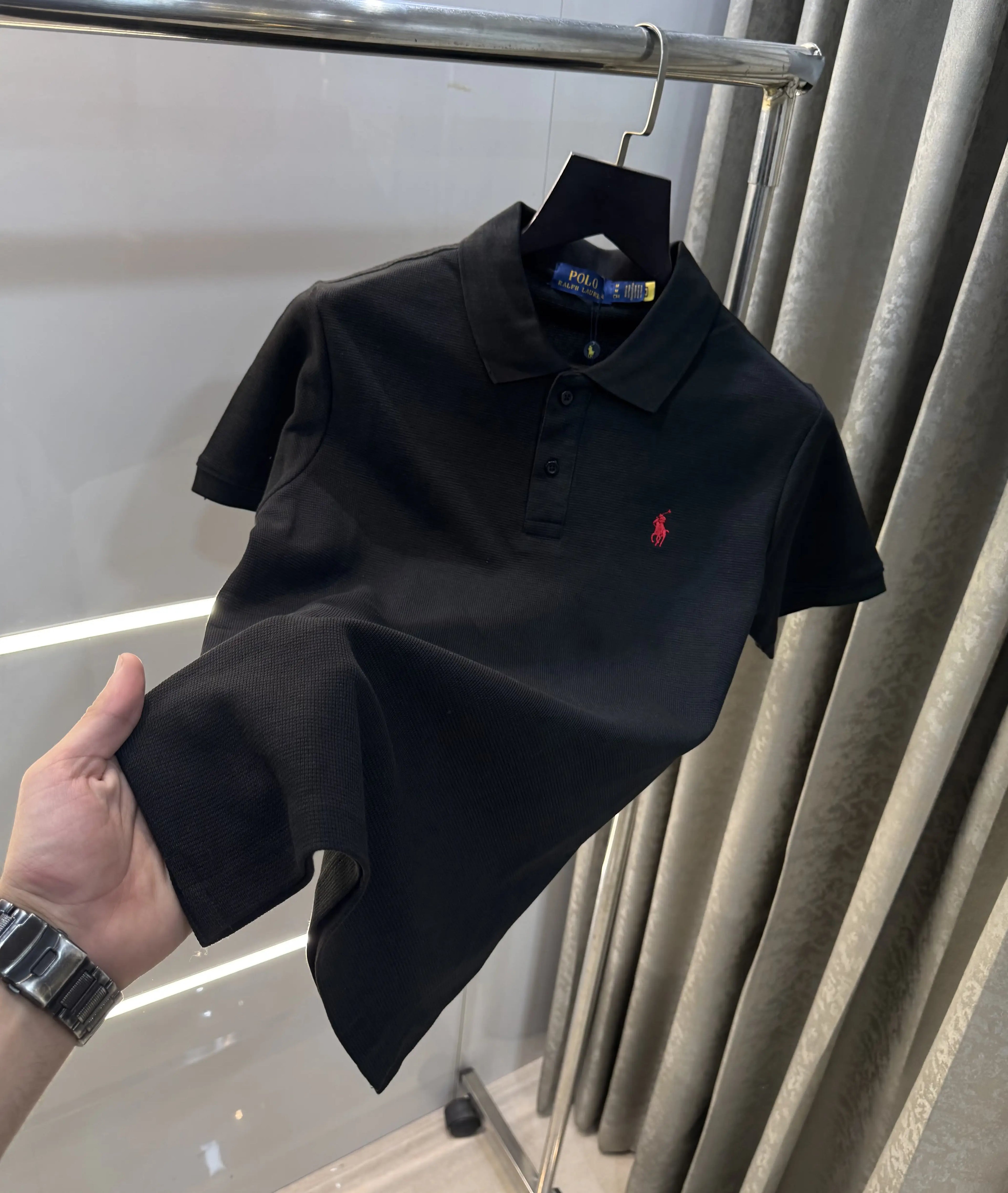 Ralph Lauren Black Embroidery Logo Knitted Polo T-shirt